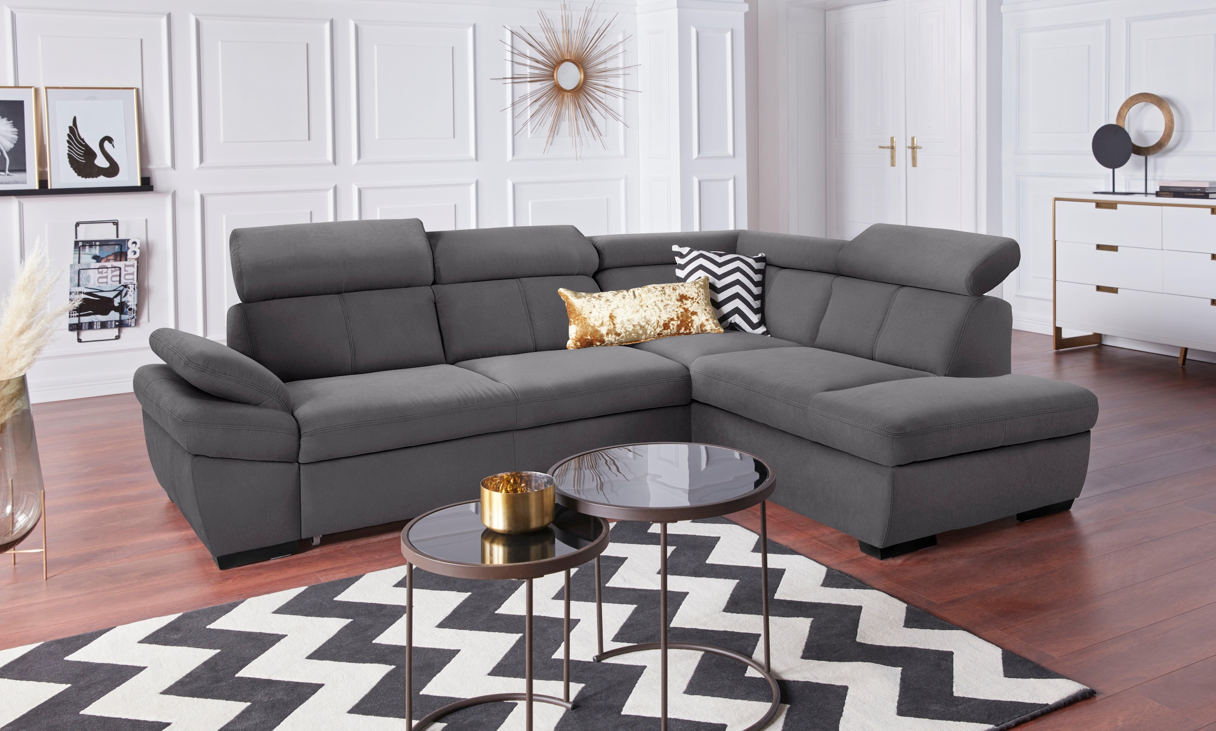 exxpo - sofa fashion Ecksofa »Salerno, klassisch modernes Funktionssofa, hoher Sitzkomfort, L-Form«, inkl. Kopf- und Armteilverstellung, wahlweise mit Bettfunktion
