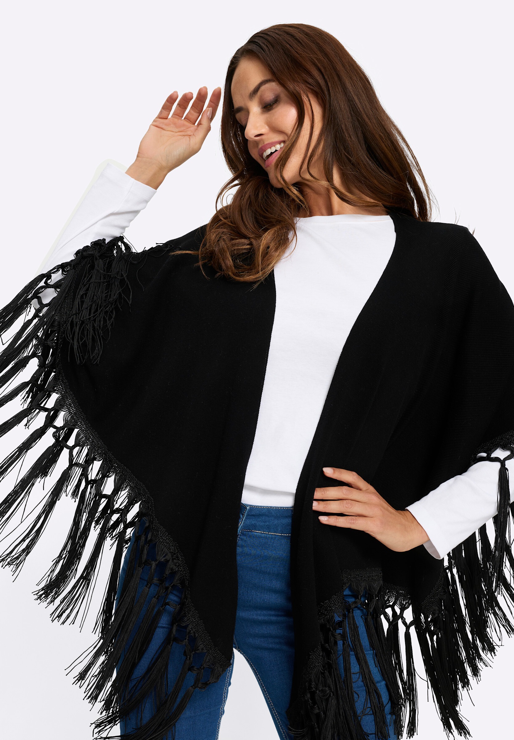 heine Strickcape »Cape Strickcape mit Fransen«
