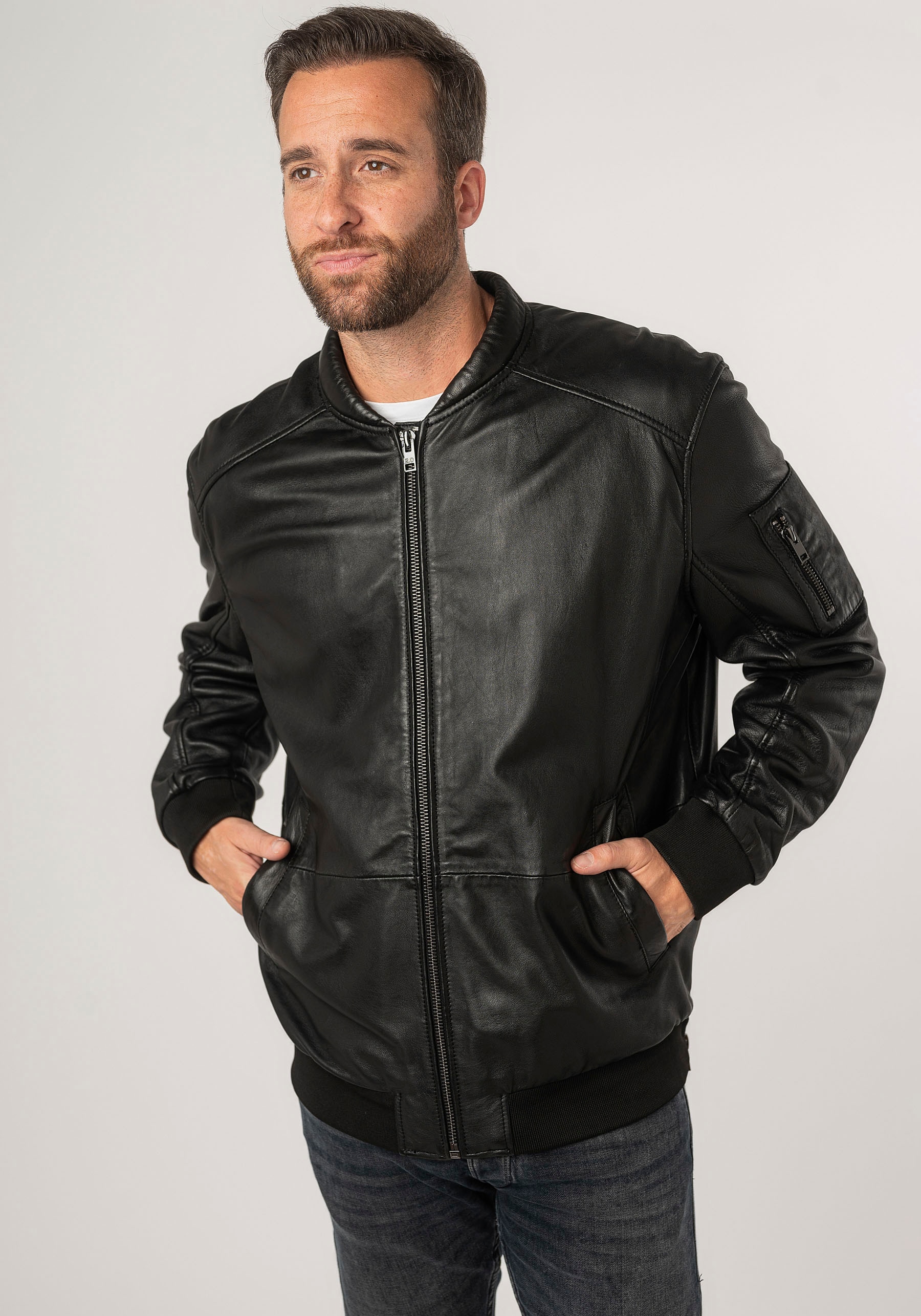 Mauritius Lederjacke »2Mkaira OS«, mit Reißverschluss, Strickbündchen, Ärmeltasche