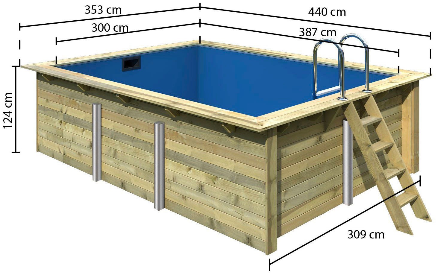 Karibu Rechteckpool »Holzpool Roma BxLxH: 353x400x124 cm« 44 mm kesseldruckimprägniertes Fichtenholz