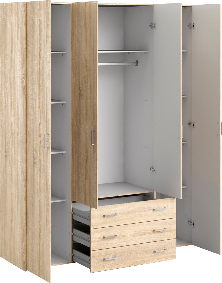 Home affaire Kleiderschrank, Mit viel Stauraum, graue Stangengriffe, Gr. ca. 200,4 x 154 x 49,5 cm