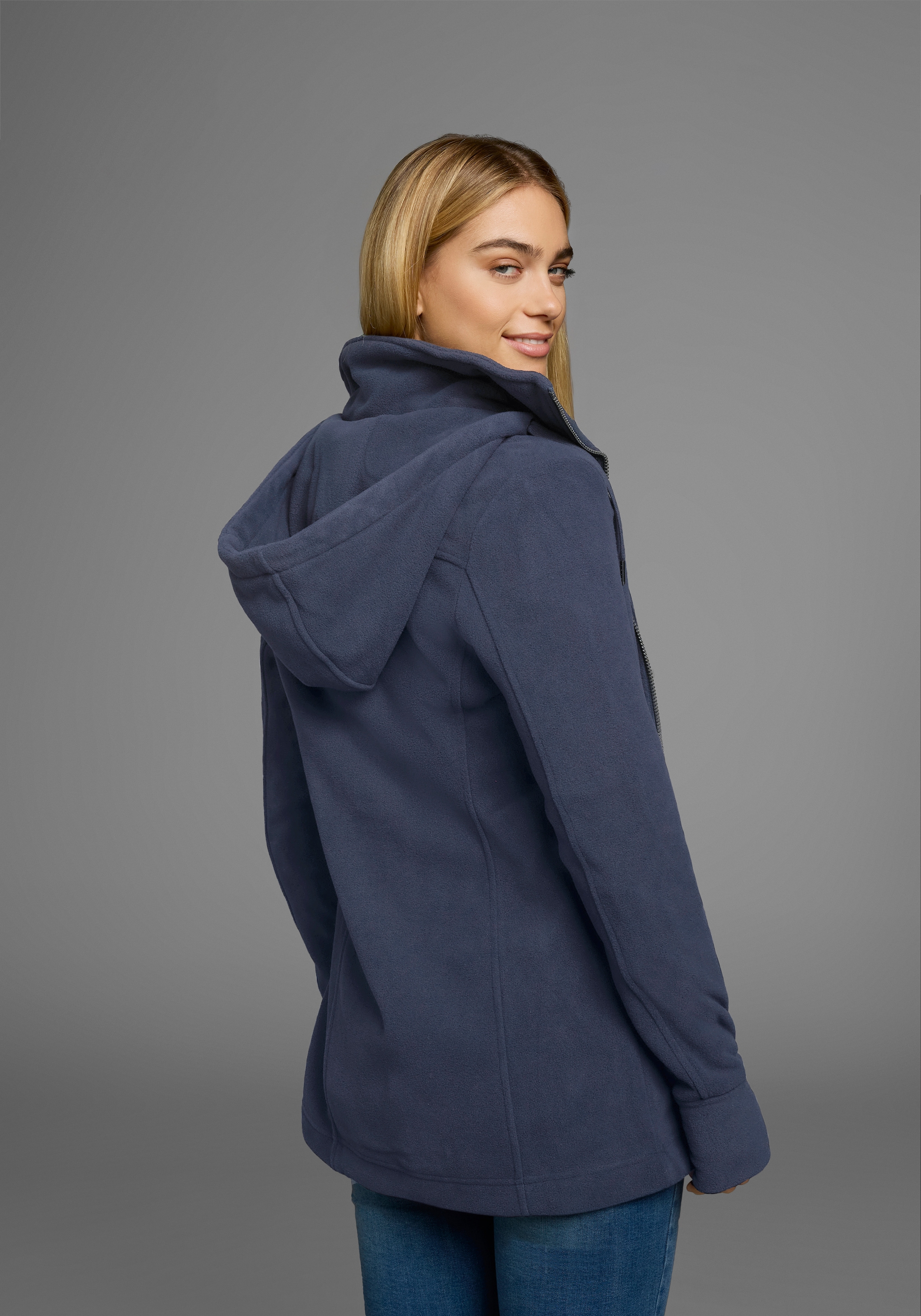 Polarino Fleecejacke, mit Kapuze, aus Fleece, atmungsaktiv, schnell trocknend