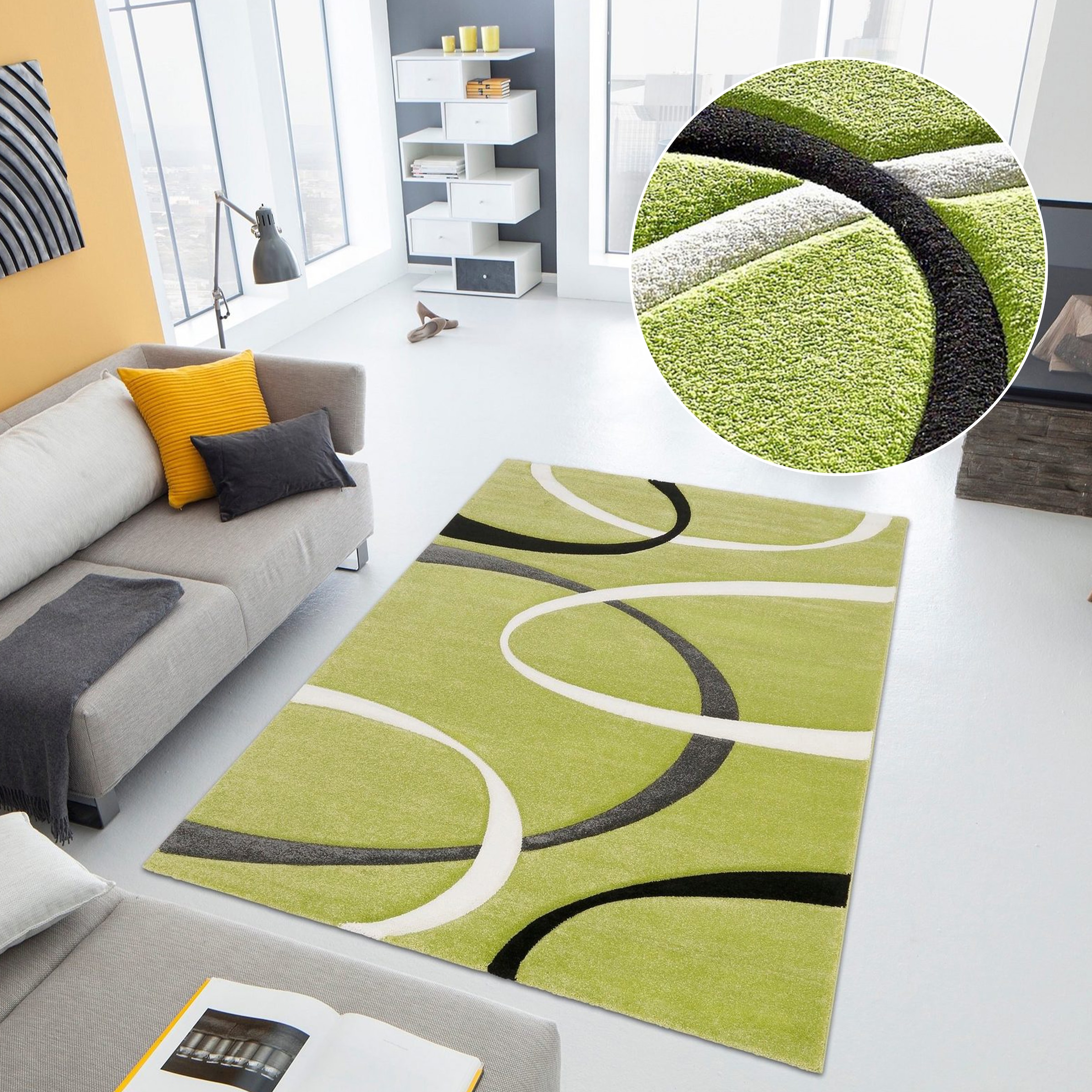 my home Teppich »Bilbao« rechteckig 13 mm Höhe handgearbeiteter Konturenschnitt, Kurzflor, Hoch-Tief, 3D-Design