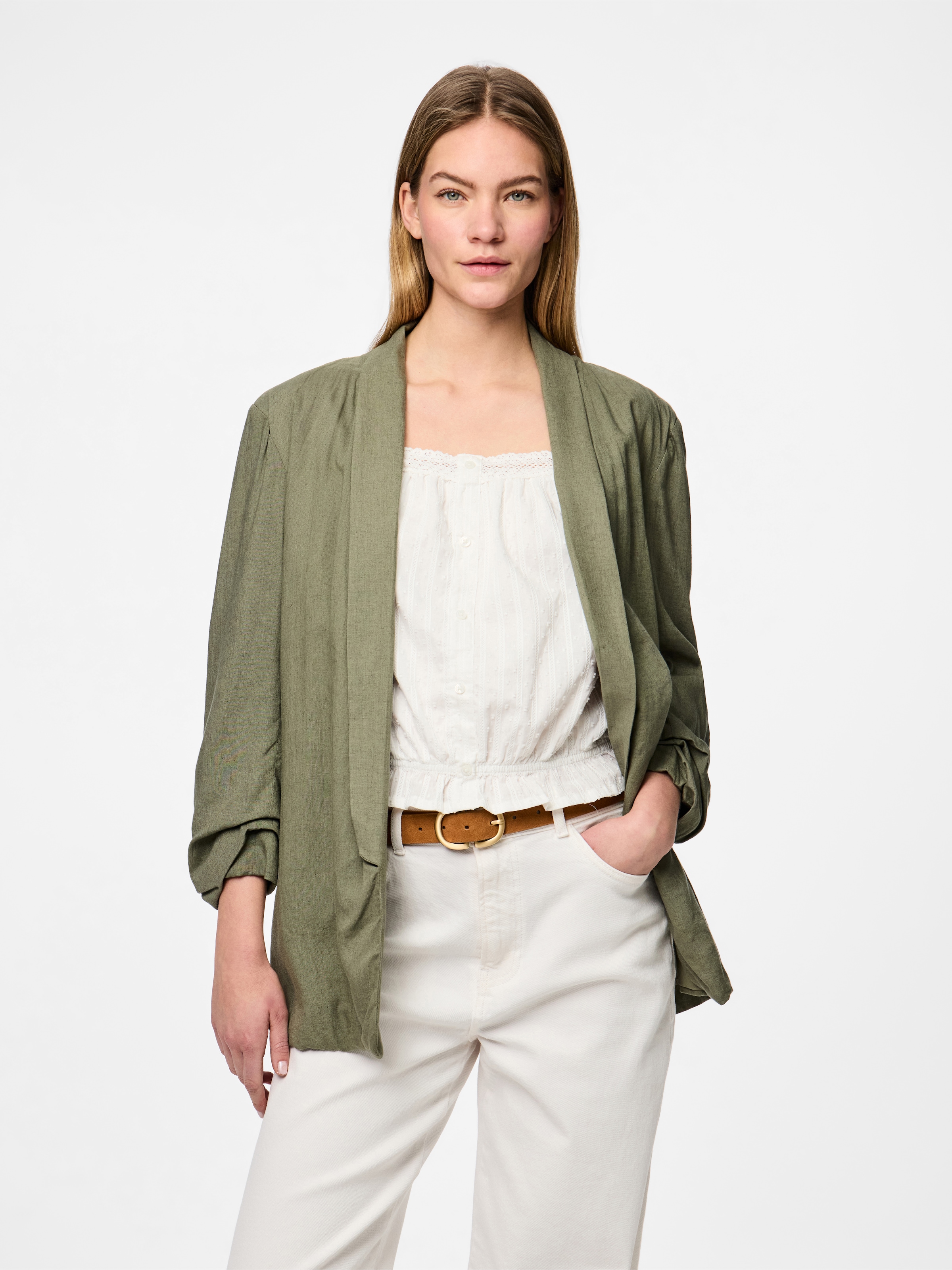 pieces Longblazer »PCPIA BOSELLA BLAZER WVN NOOS«, mit Leinen