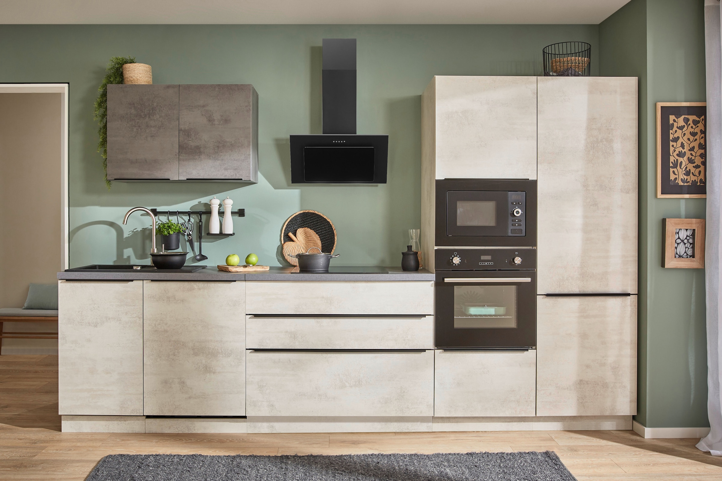 BASIC by Balculina Küchenzeile »Sanibel, Küche BxTxH 340x60x210 cm«, Breite 340cm, mit E-Geräten, Softclose für Türen und Schubkästen