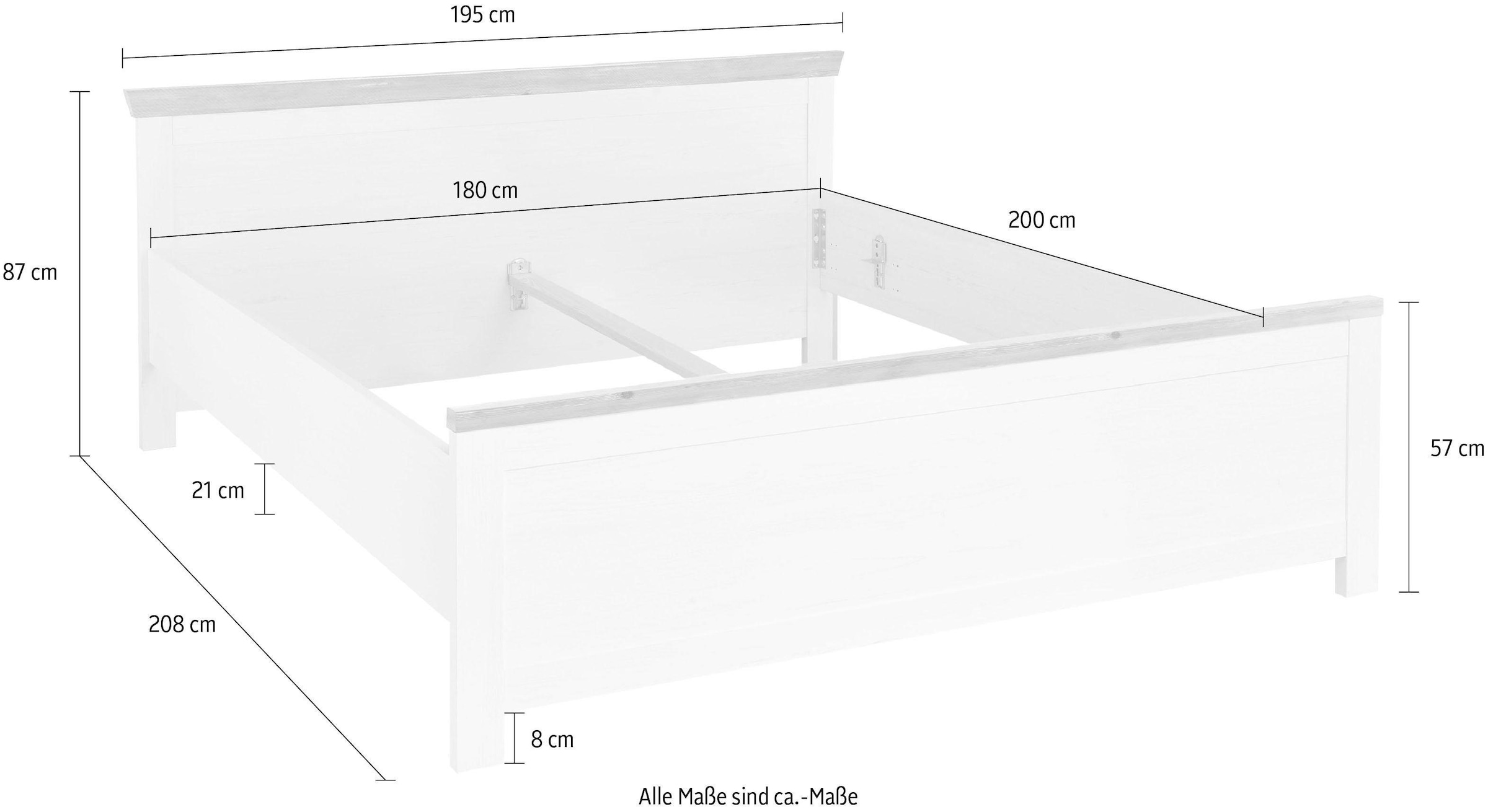 Home affaire Bett »Florenz Doppelbett Landhausstil Bettgestell (100,140 oder 180/200cm)«, aus FSC®-zertifiziertem Holzwerkstoff, in 3 Breiten