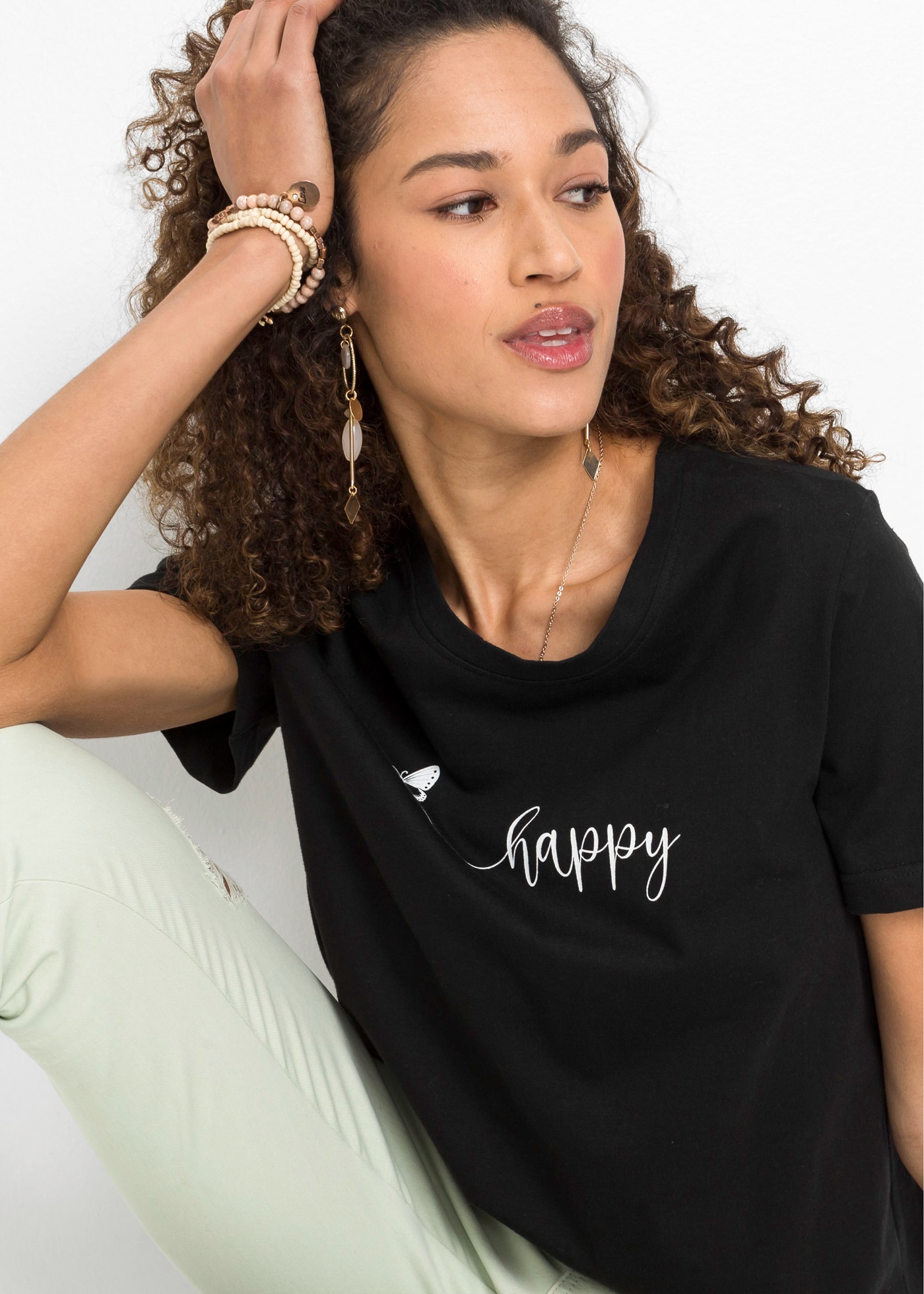 bonprix T-Shirt »T-Shirt aus reiner Baumwolle« bequeme Passform, Kurzarm, mit Rundhalsausschnitt