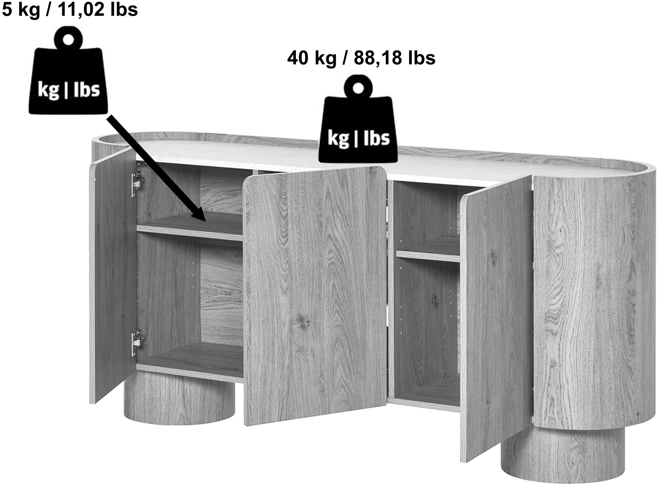 Jahnke Sideboard »CIRCO SB 160« 1 Stk. tlg. Sideboard, 3-türig, gerundetes Design, Marmor-Look, Breite 160 cm