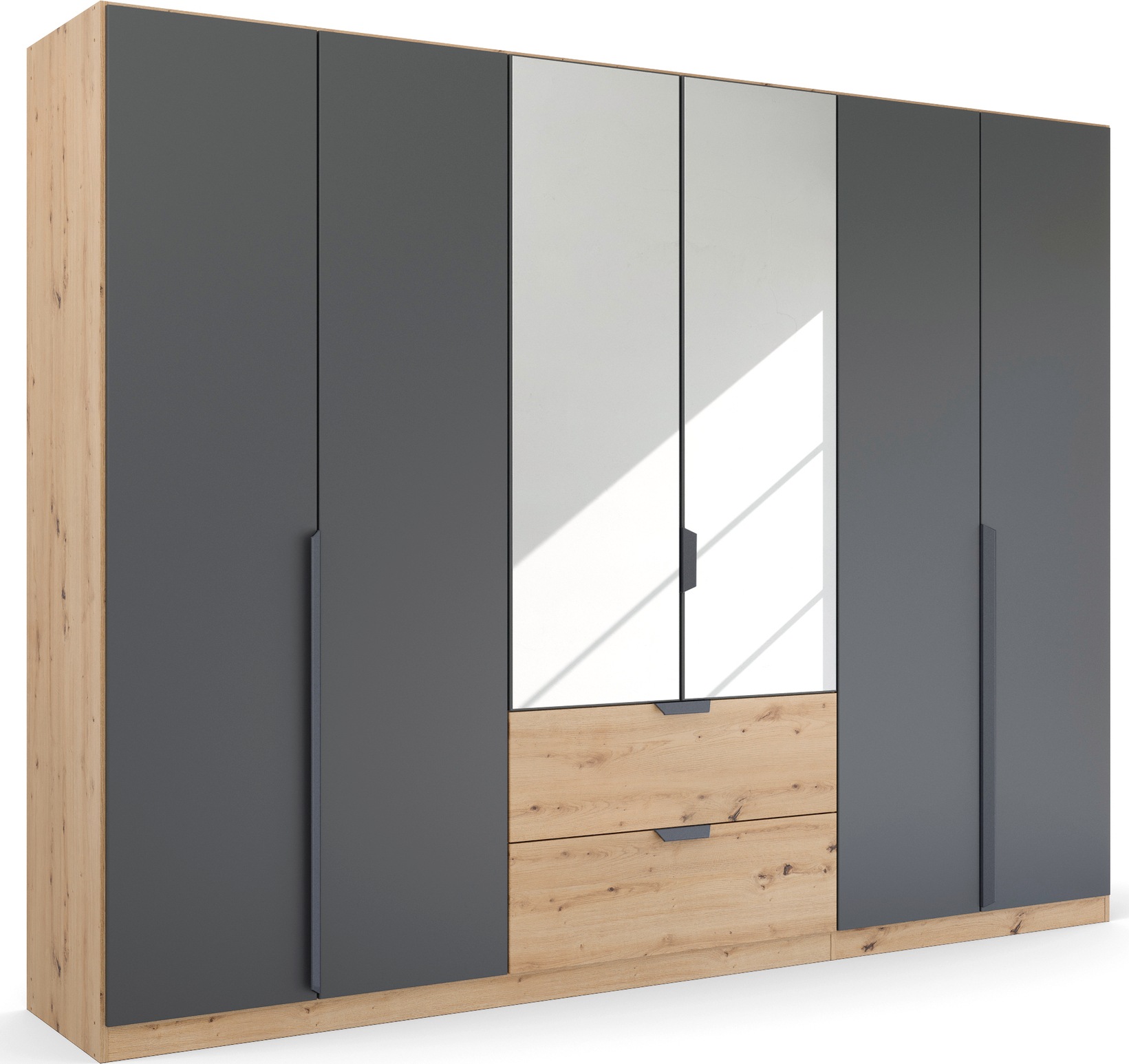 rauch Drehtürenschrank »Dark&Wood by Quadra Spin«, im Industrial Style mit Schubkästen in Eiche Dekor, mit Spiegel