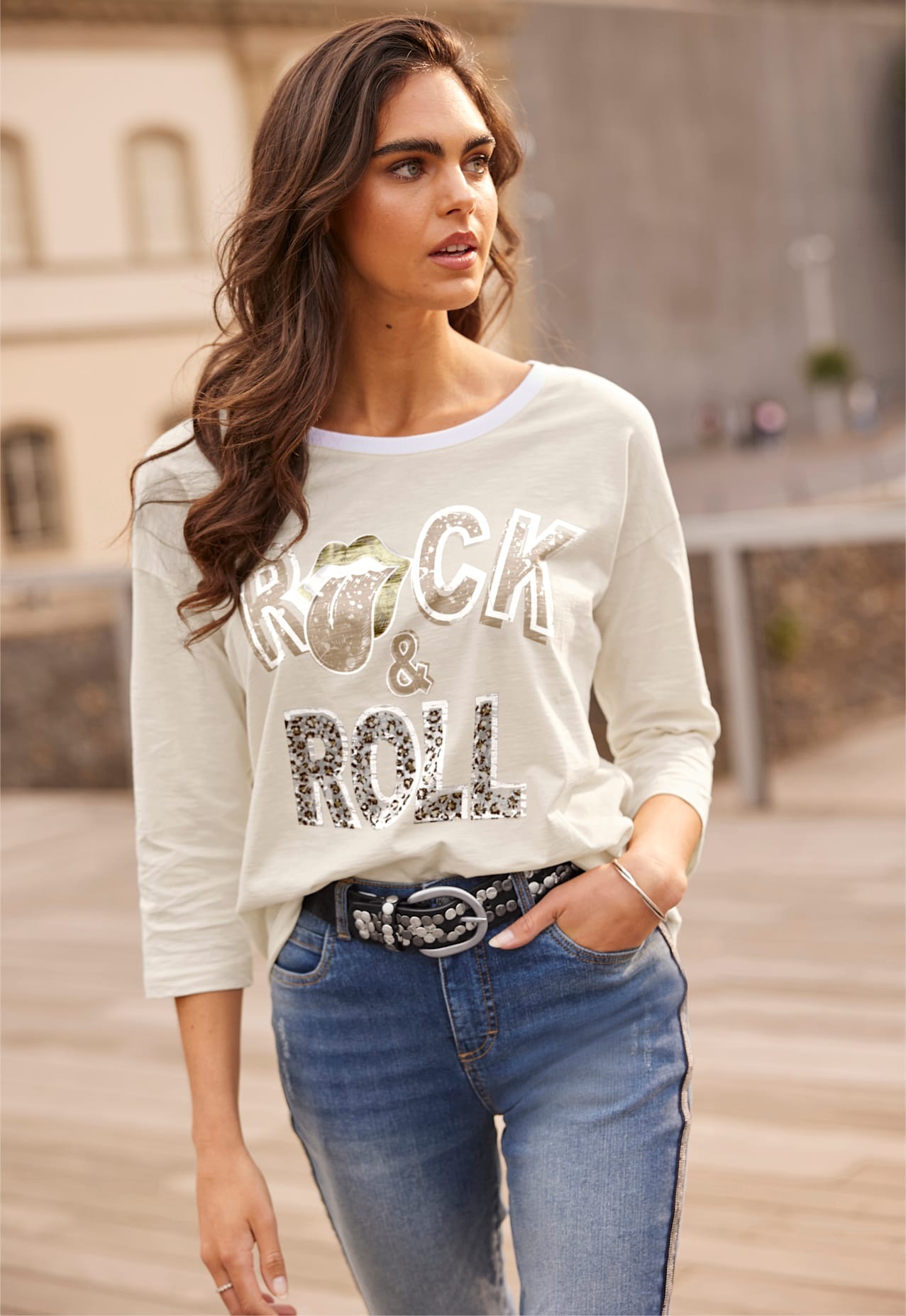 Heine Damen 3/4-Arm-Shirt »Shirt« 1 Stk. tlg. in beige, Größe 46