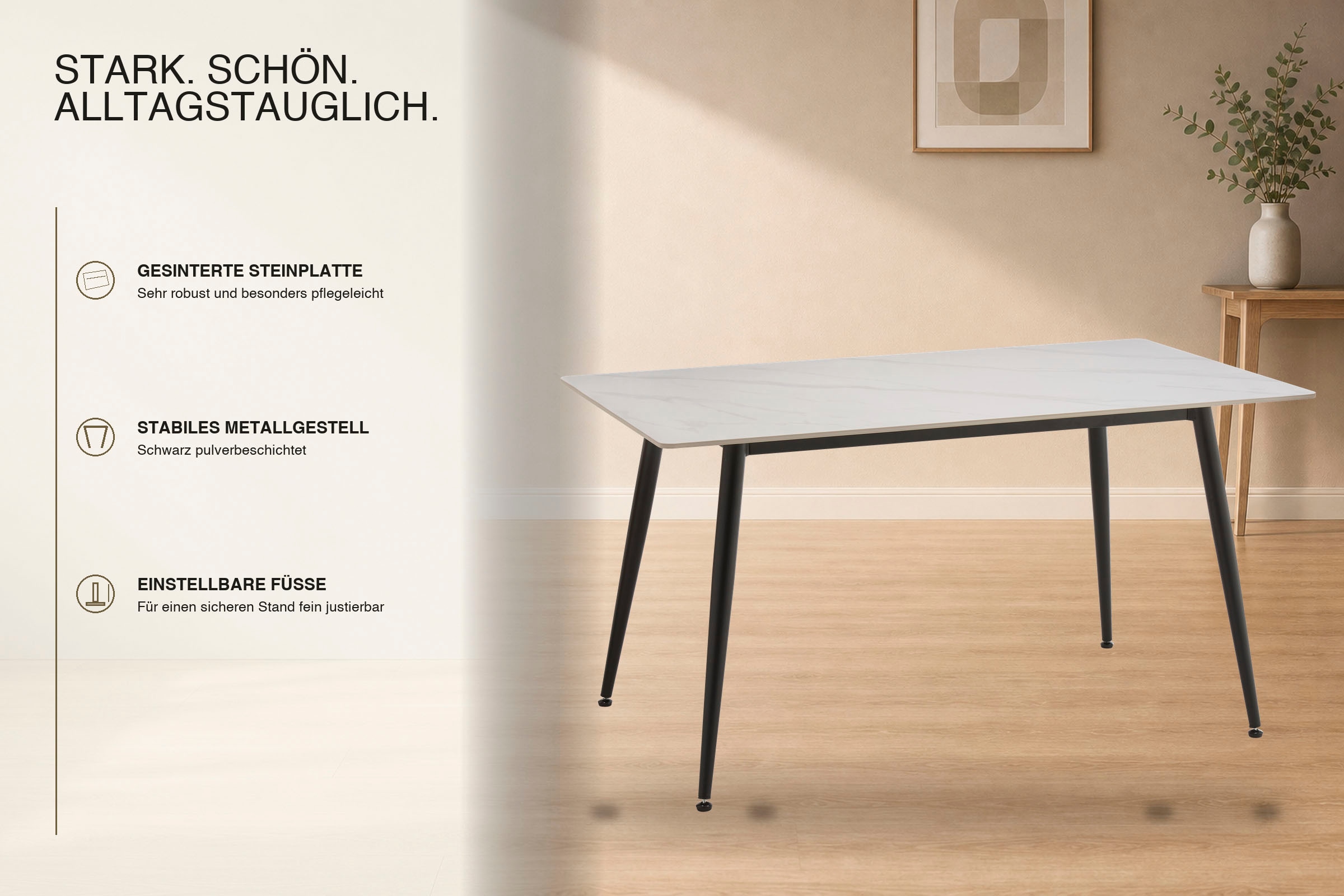 OTTO home Esstisch »Juniper« 1 Stk. tlg. Tisch 140x80cm in Sinterstein-Keramikoptik für bis zu 6 Personen