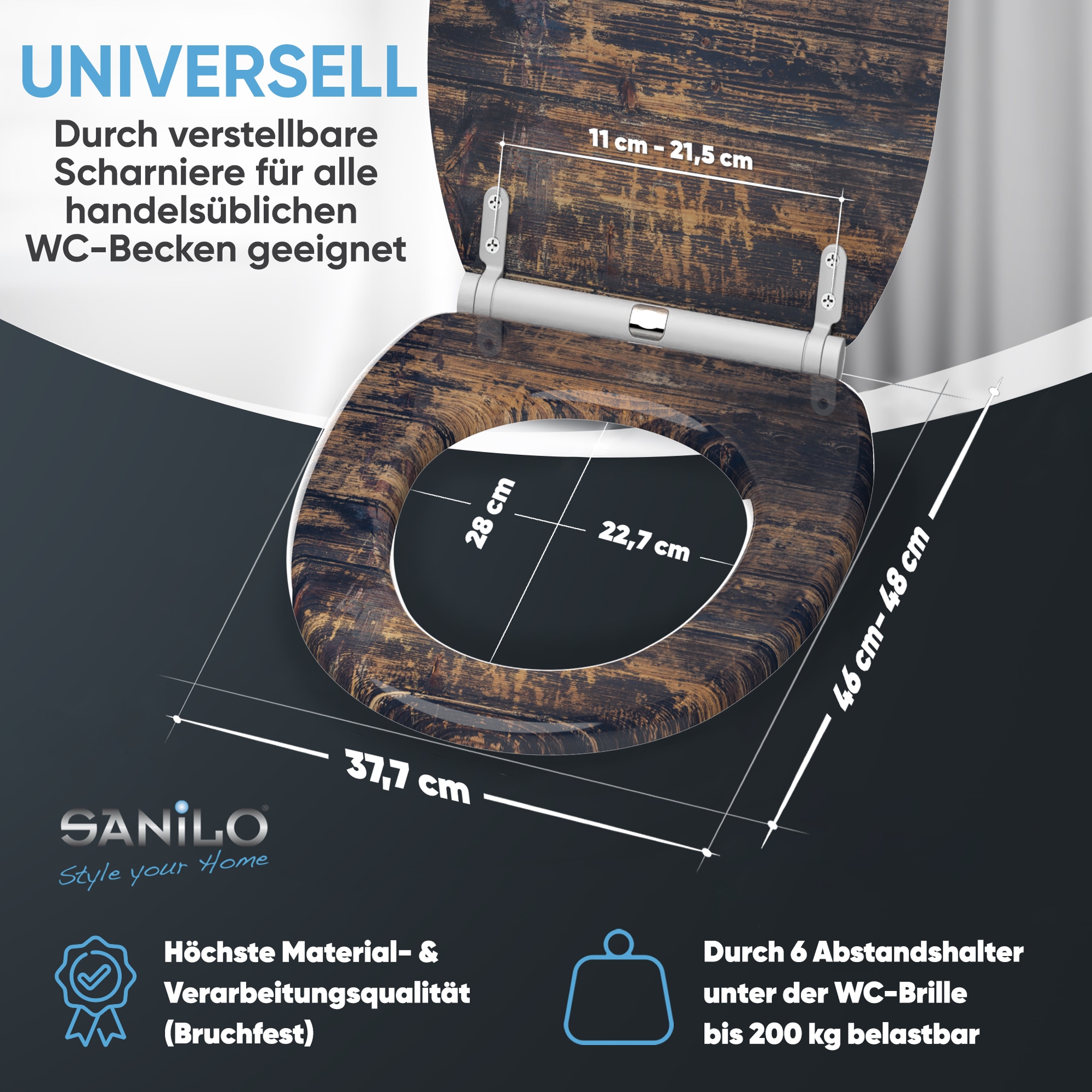 Sanilo WC-Sitz »Vintage mit Absenkautomatik & Quick Release« Premium Toilettendeckel, abnehmbar, leichte Montage von oben