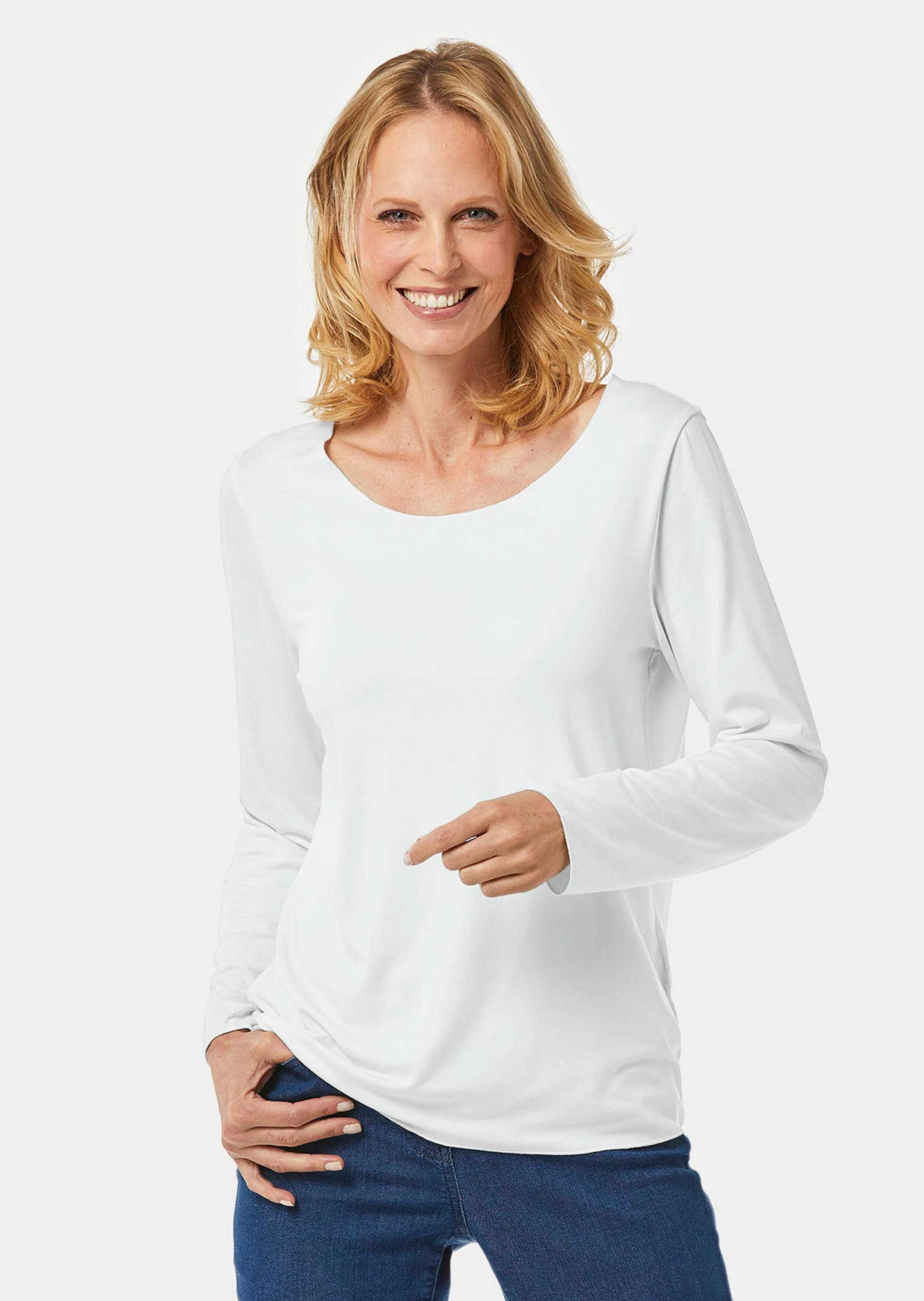 GOLDNER Longpullover »Kurzgröße Kombistarkes Langarmshirt mit tonaler Zierkante« Ohne