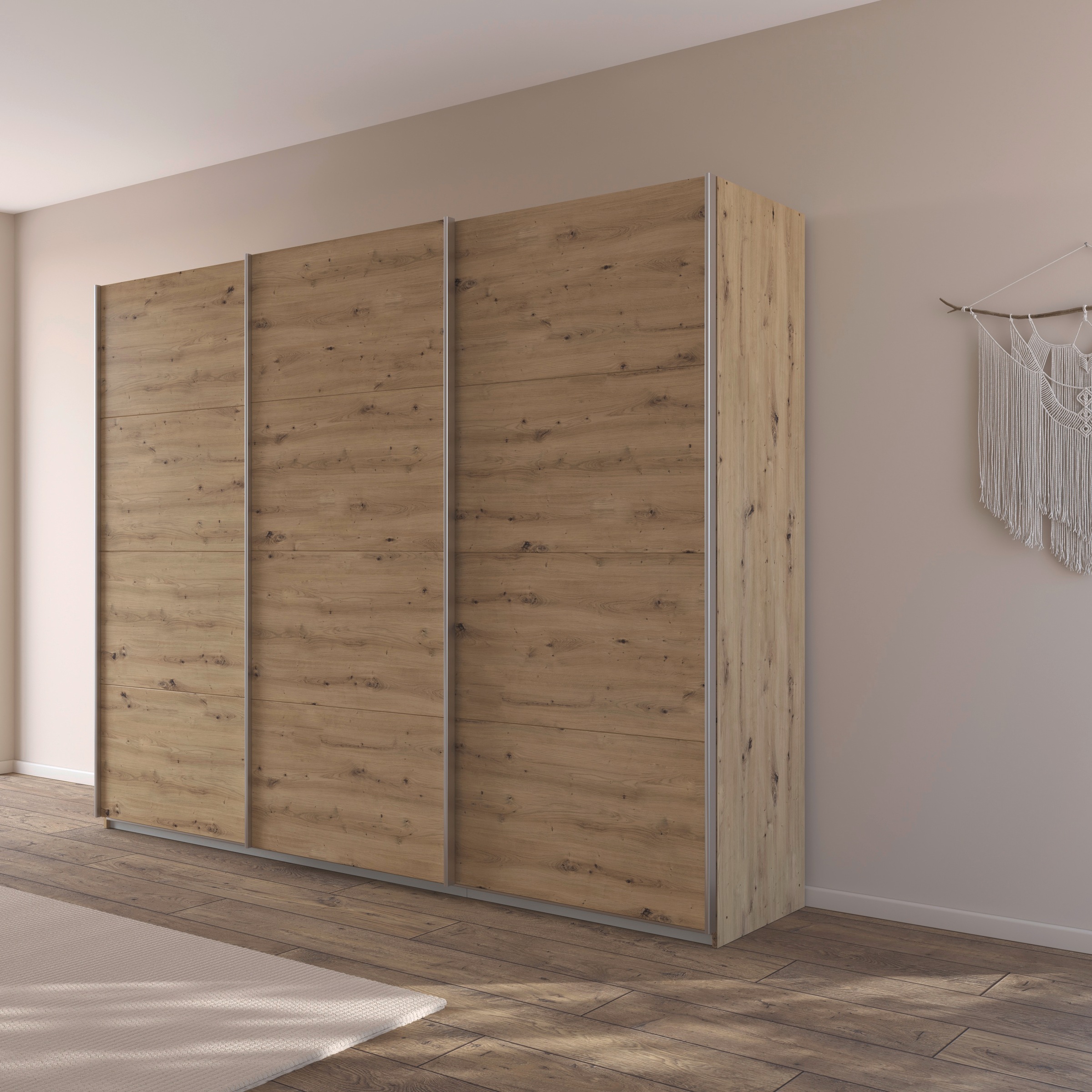 rauch Schwebetürenschrank »Kleiderschrank Schrank Garderobe AGORDO mit Dekor- oder Hochglanzfront«, (in zwei Griff-Farben), durchdachte Innenausstattung, in 4 Breiten und 2 Höhen MADE IN GERMANY