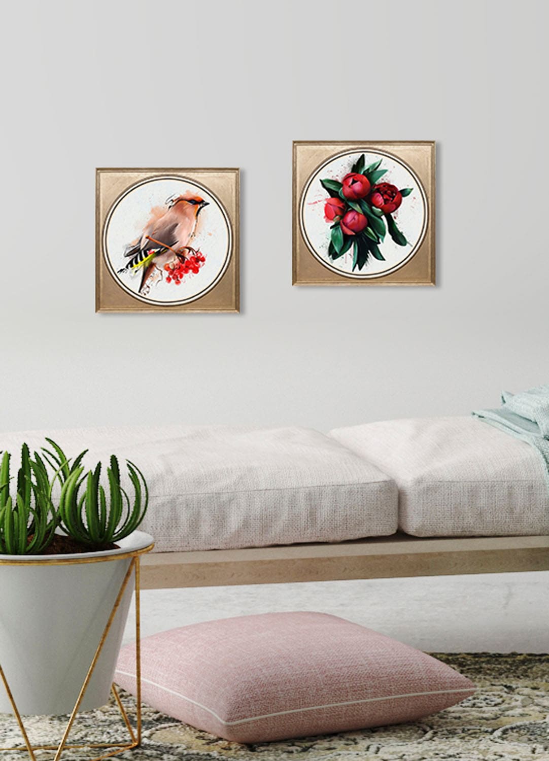 queence Acrylglasbild »Vogel«, Kunst-Vögel-Vogelbilder-Blumen-Blumenbilder-Gemälde, Fine Art-Print in Galeriequalität