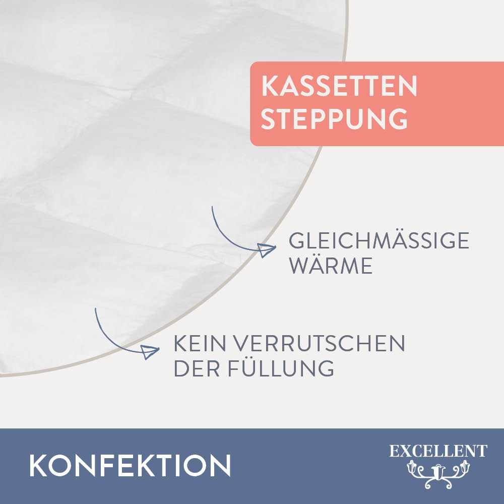 Excellent Daunenbettdecke + 3-Kammer-Kopfkissen »Venedig, 2-tlg, hergestellt in Deutschland, verschiedene Größen«, (Spar-Set, 2-Tlg.), Decke mit Kissen,Set, Sommer, Winter, Bettdecke 135x200 cm, 155x220 cm