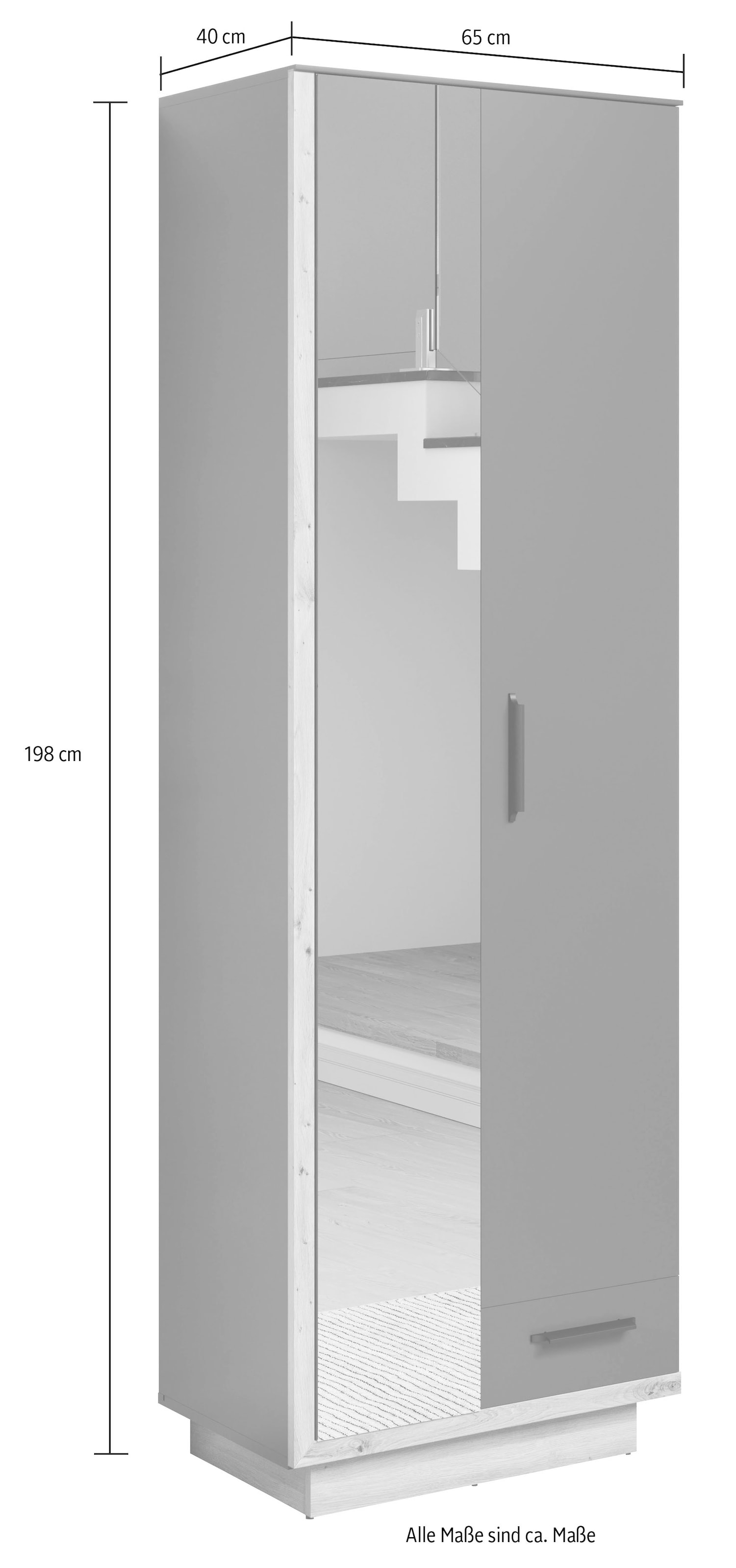 INOSIGN Garderobenschrank »Premont«, (1 St.), Eleganter Flurschrank auf einem Sockel - Soft-Close - Mit Frontspiegel