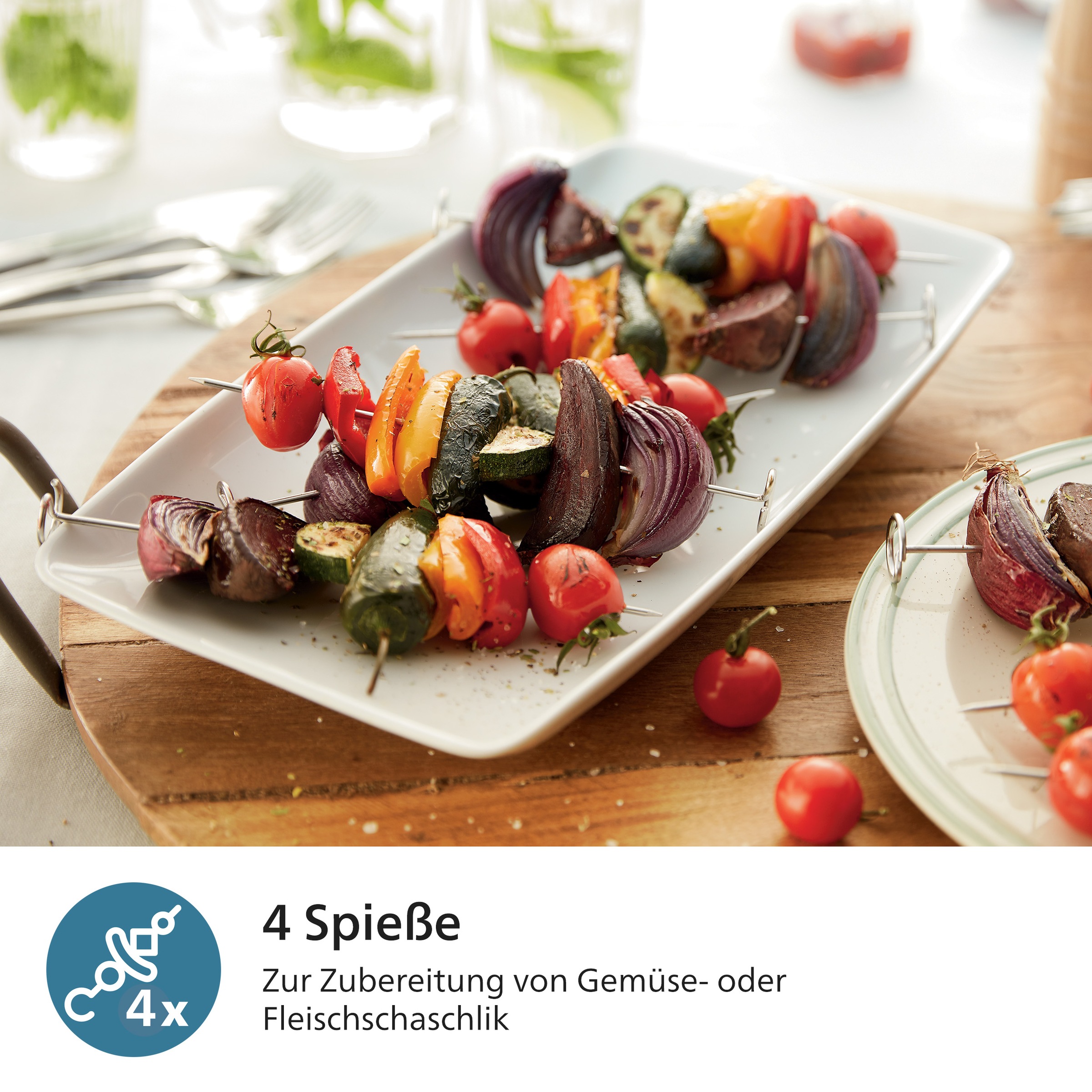 Philips Grillpfanneneinsatz »HD9926/00 für Airfryer L (3.2-4.2L) & Dual Basket«, Aluminium, (Set, 5 St.), inkl. 4 Spieße, spülmaschinenfest