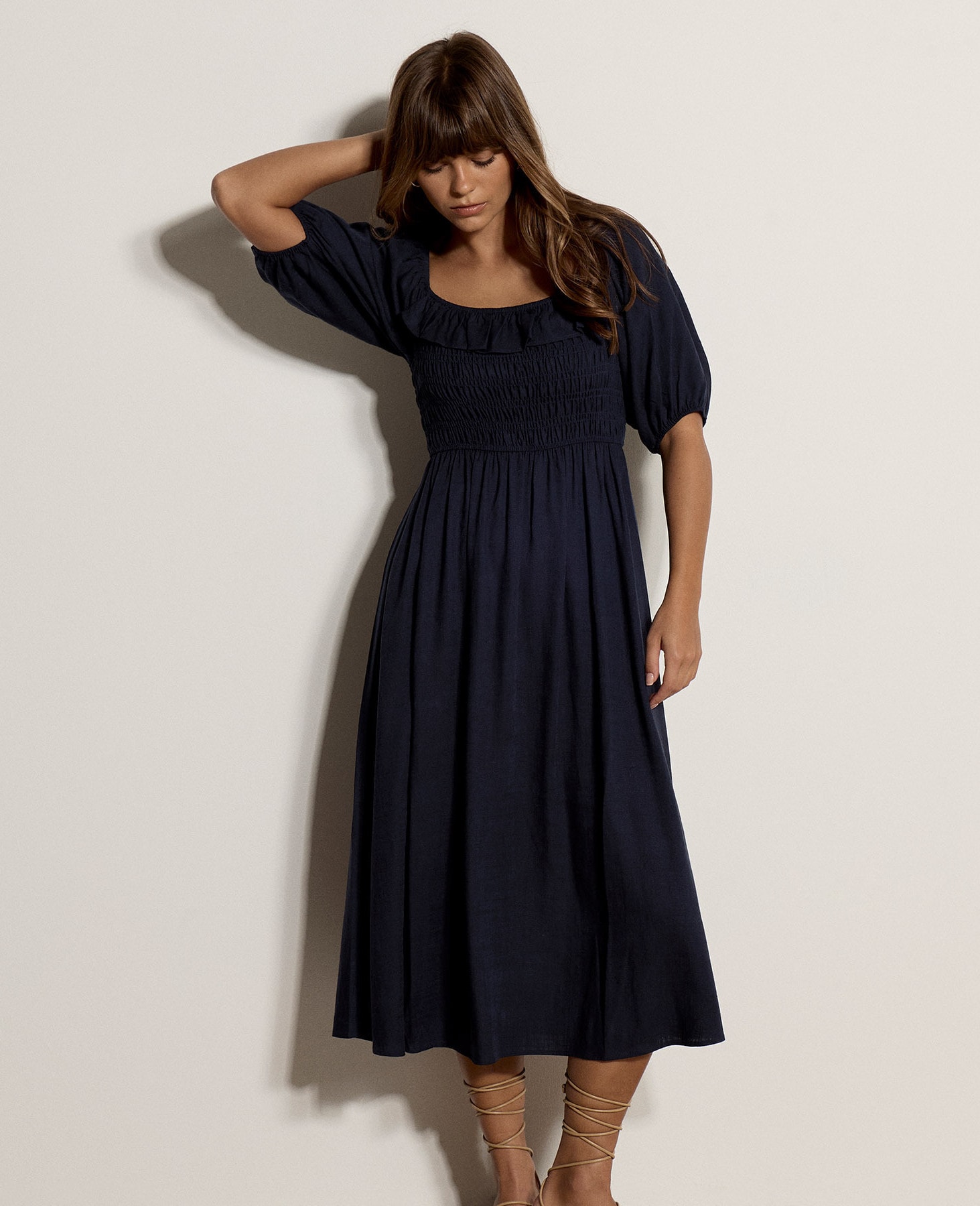 Apricot Maxikleid »Langes Kleid mit Bardot-Ausschnitt« mit Raffungen