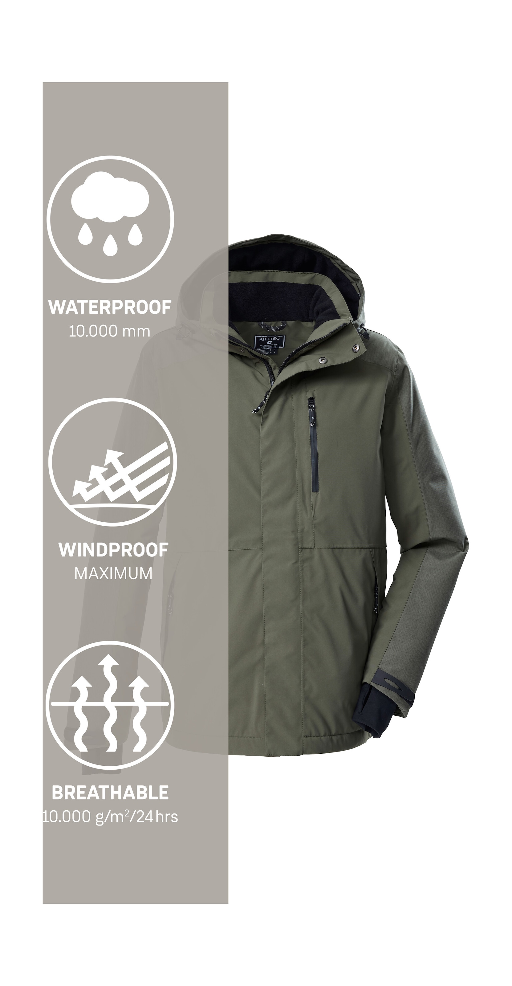 Killtec Funktionsjacke »KOW 89 MN JCKT« Wasserabweisend, atmungsaktiv, abnehmbare Kapuze, Daumenlöcher