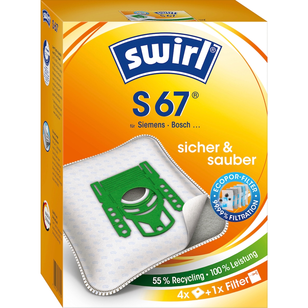 Swirl Staubsaugerbeutel »Swirl® S 67 Staubsaugerbeutel für Siemens und Bosch«, (Packung), 4er- Pack