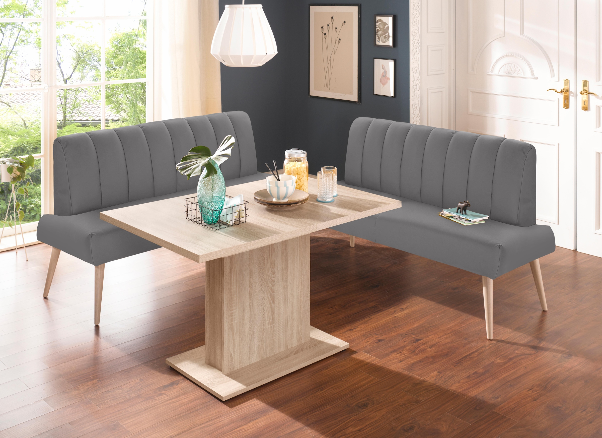 exxpo - sofa fashion Sitzbank »Costa, moderne Rückensteppung, bequem und elegant, hoher Holzfuß«, hochwertige Detailverarbeitung, Frei im Raum stellbar