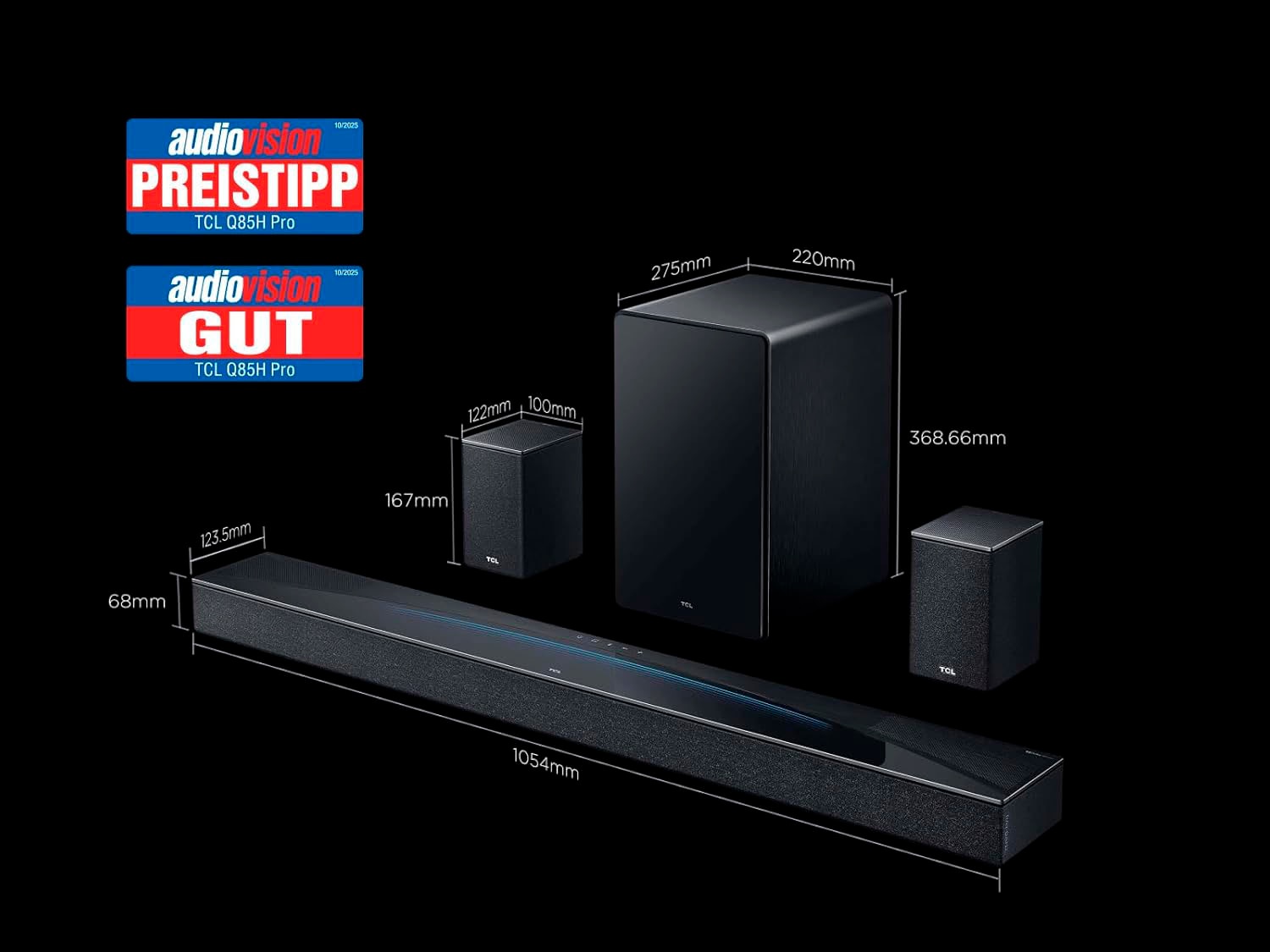 TCL Soundbar »Q85H Pro« 7.1.4 (Bluetooth | WLAN (WiFi) Bassregelung | Lautstärkeregelung | Pairing 860 W)