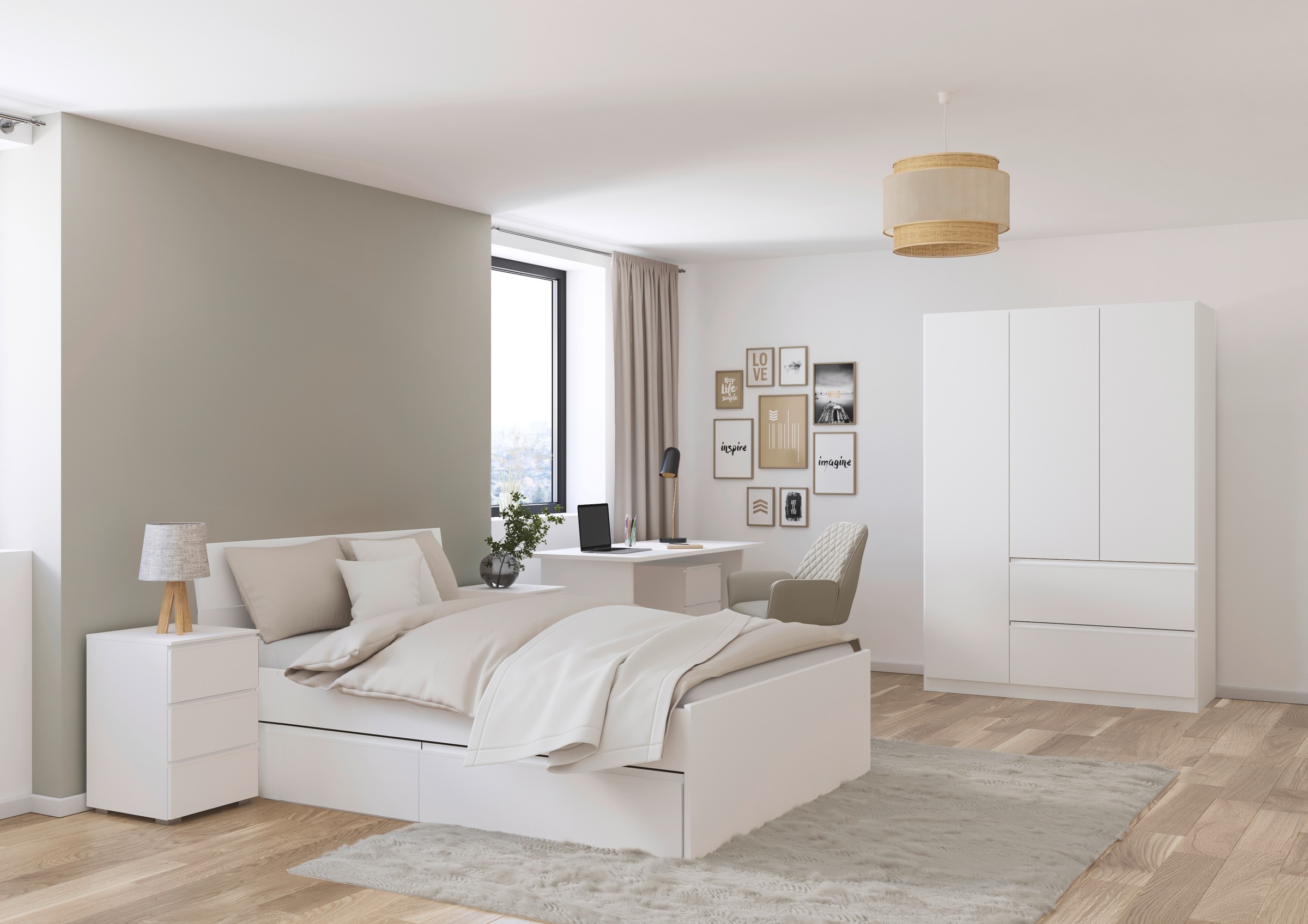 rauch Jugendzimmer-Set »Komplettzimmer Schlafzimmer-Set (5-St.) Jugendzimmer-Set JOEL« Set, 5 Stk. tlg. Bett 2 Breiten,Nachttisch,Tisch,Rollcontainer,Schrank MADE IN GERMANY