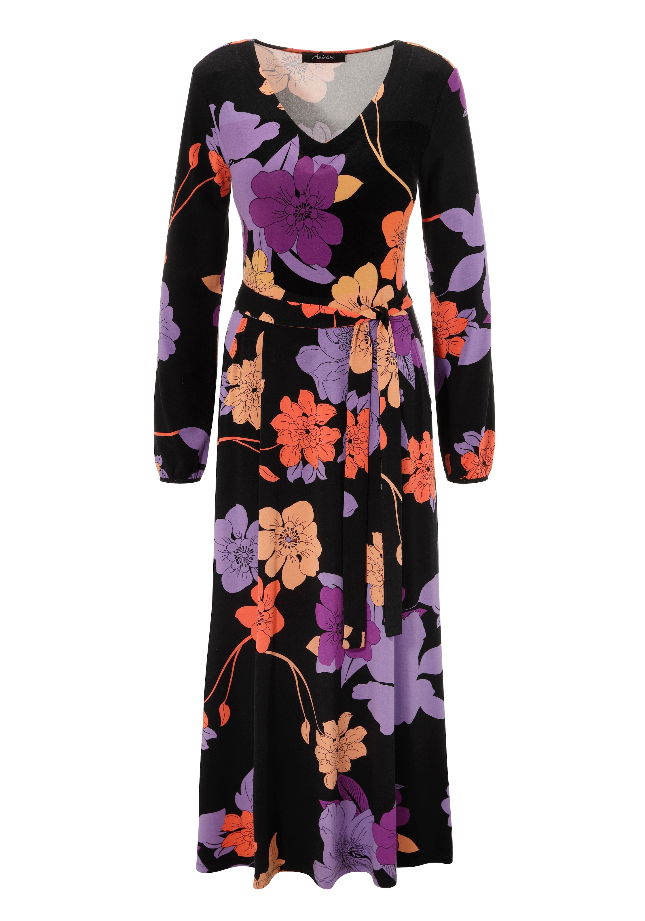 Aniston CASUAL Maxikleid, (mit abnehmbarem Bindeband), mit großflächigen, farbharmonischen Blumen bedruckt