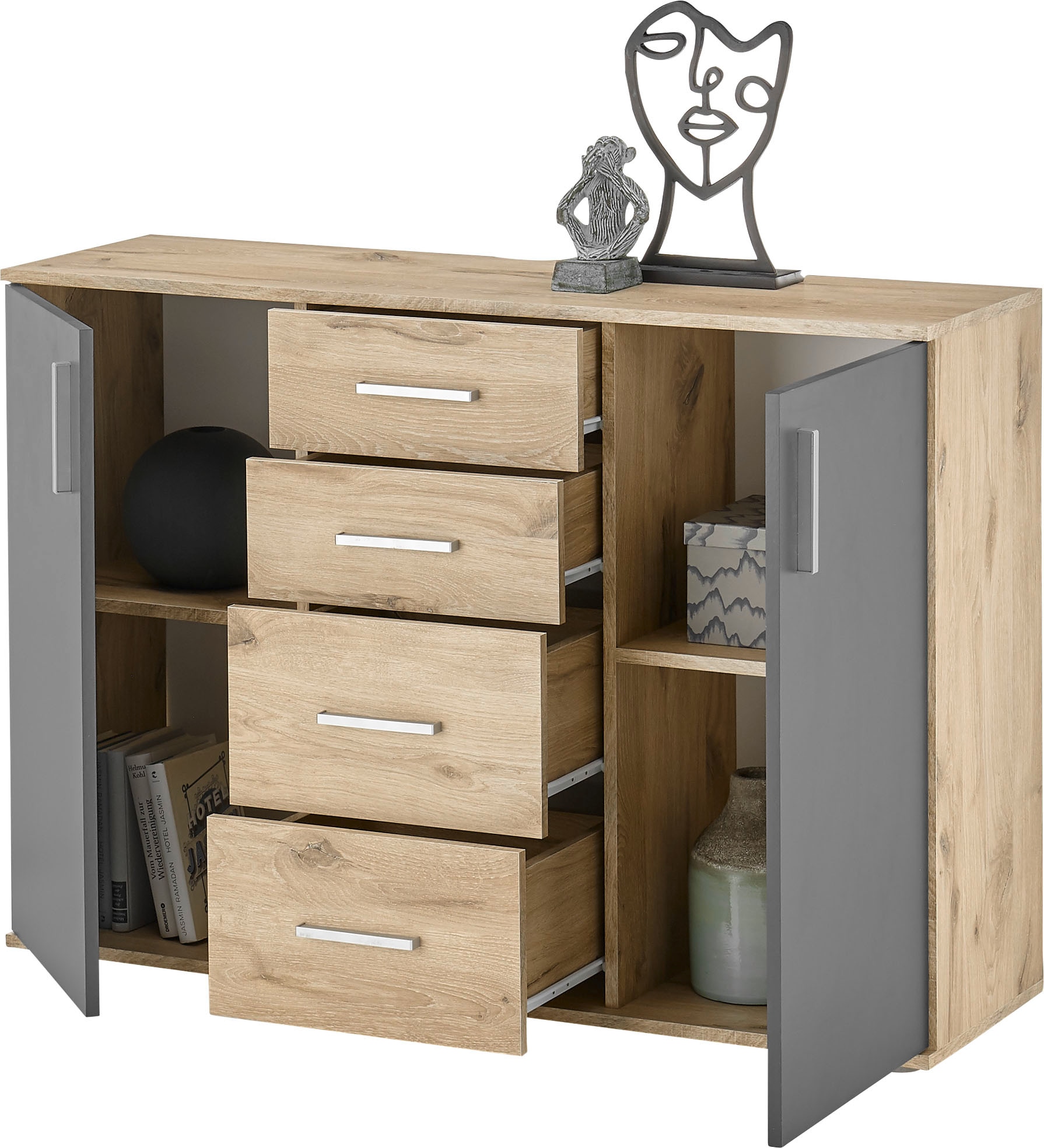 HBZ Kommode »BC-Drift-2, Sideboard Stellmaß 120x84x35 cm« 1 Stk. tlg. Sideboard mit 2 Türen, 4 Schubkästen, 2 Einlegeböden