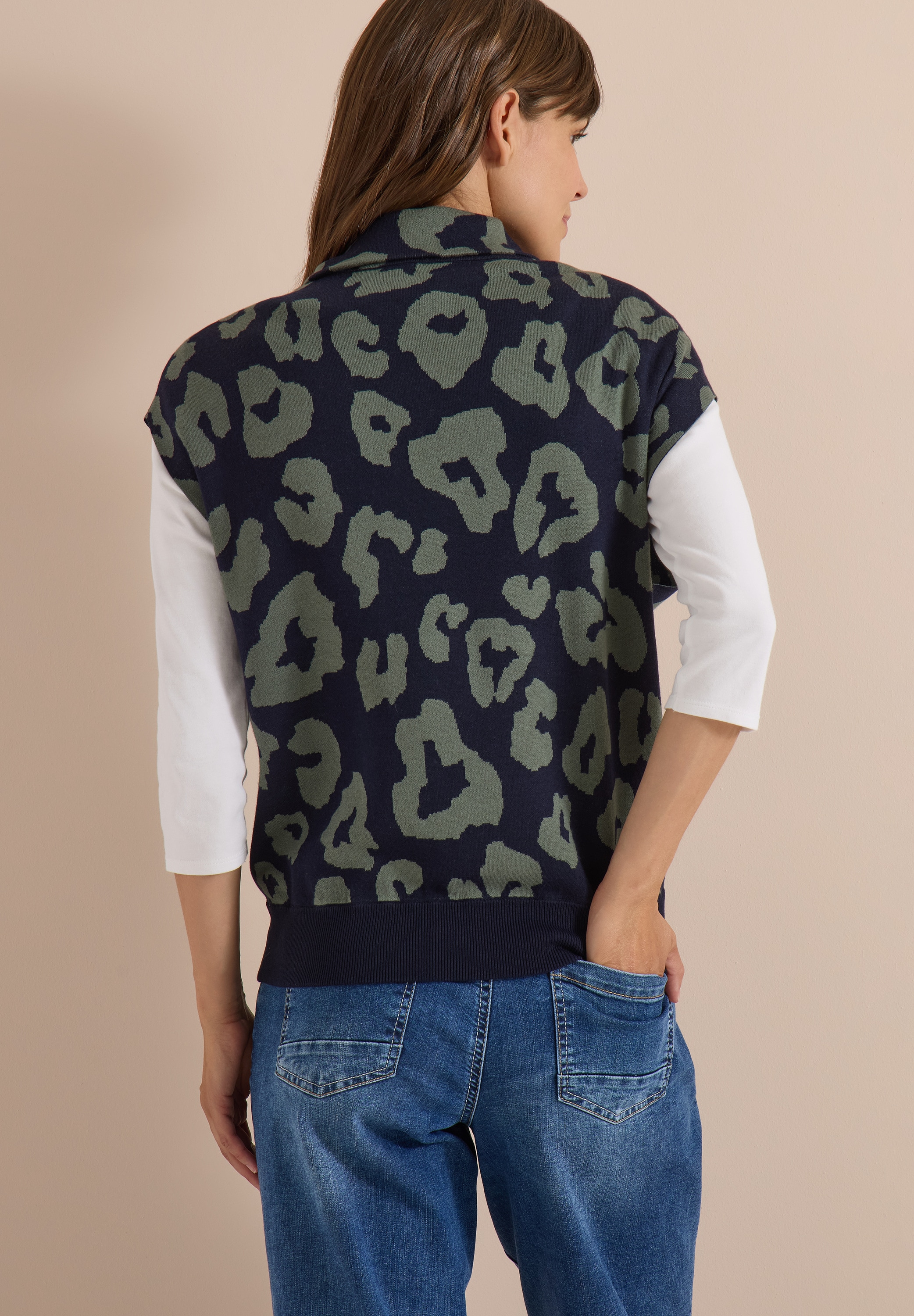 Cecil Strickweste ärmellos, mit Animal Print, großer Kragen