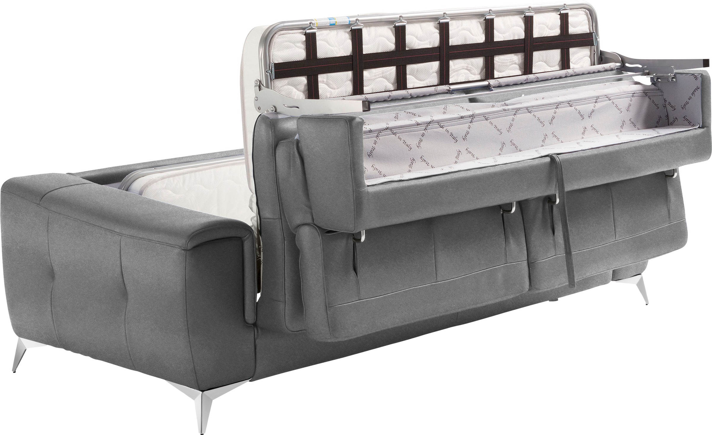 Egoitaliano Schlafsofa »Francine Designsofa, Loungesofa mit Dauerschlaffunktion, Breite 233 cm« Bettfunktion, Luxus-Microfaser Lederoptik, steingrau, Fußfarbe chrom