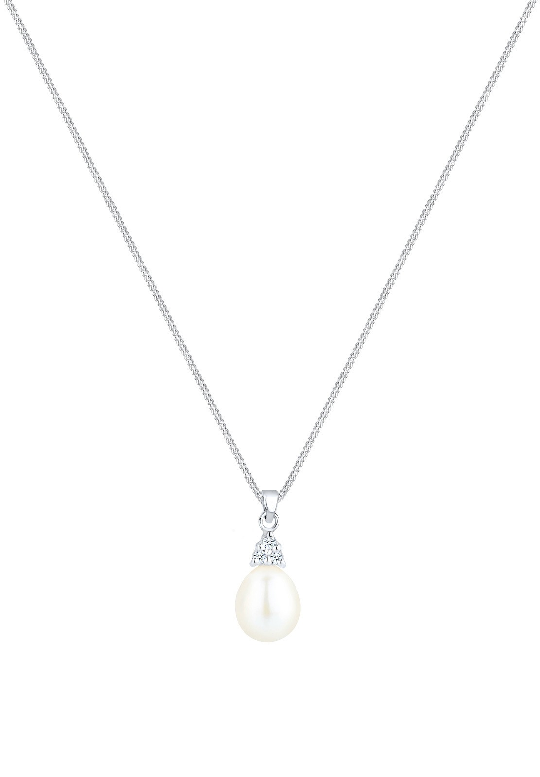 Elli DIAMONDS Silberkette »Halskette Süßwasserzuchtperle Diamant Weiß Brillantschliff (0.04 ct) 925 Sterling Silber«