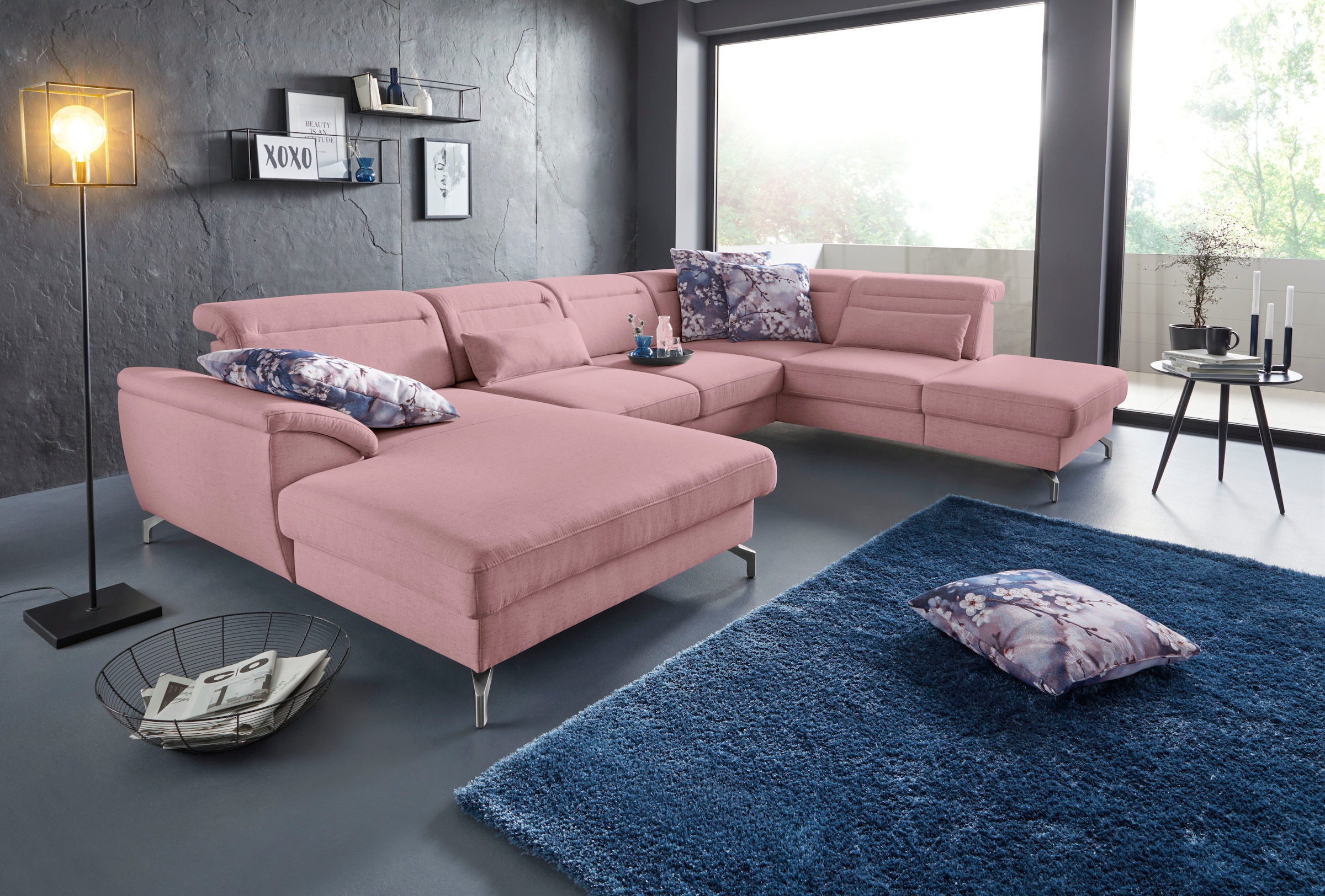 sit&more Wohnlandschaft »Percy U-Form« 12 cm Fußhöhe, Sitztiefenverstellung, wahlweise in 2 Fußfarben