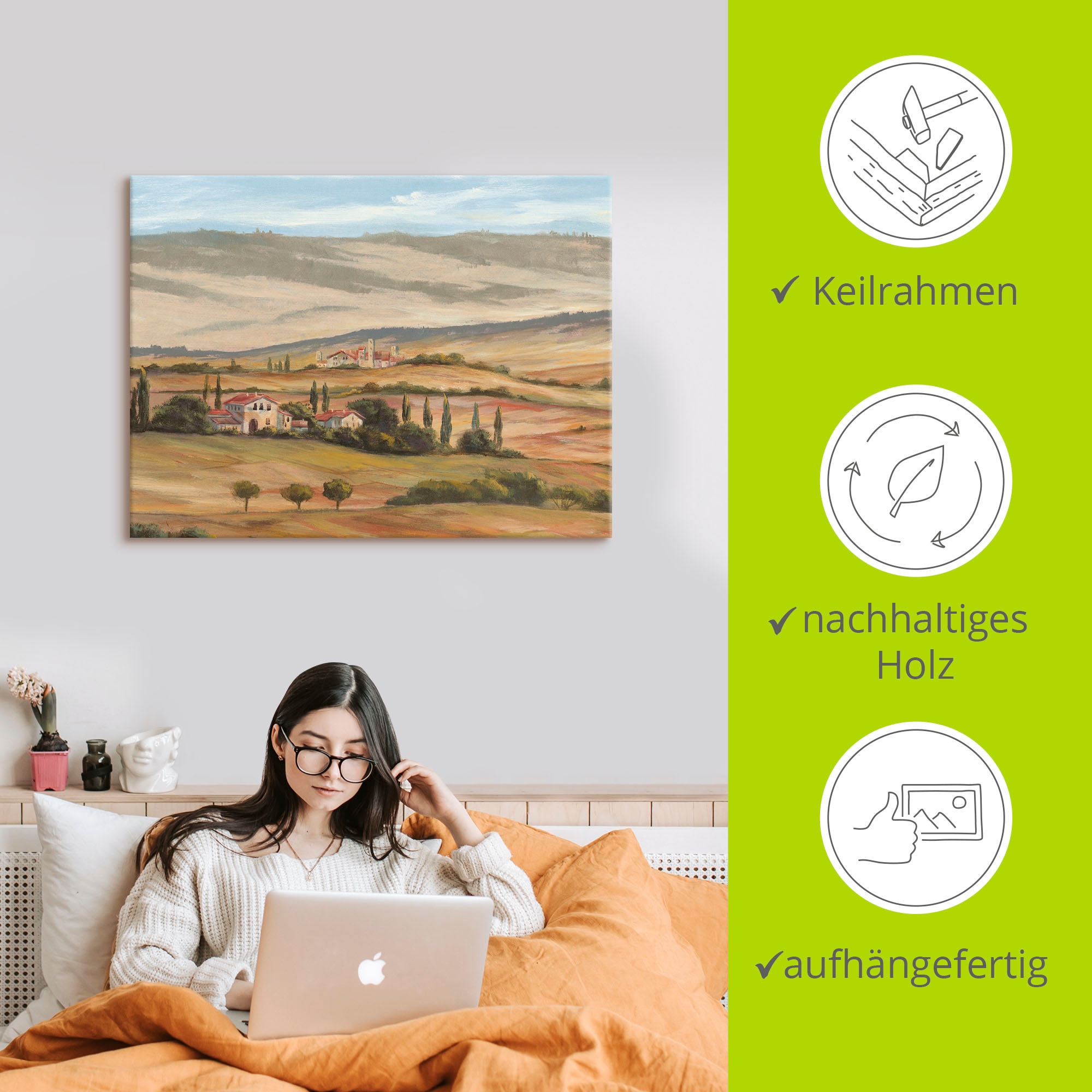 Artland Leinwandbild »Toskanisches Tal I« Bilder von Europa 1 Stk. tlg. auf Holzrahmen gespannt