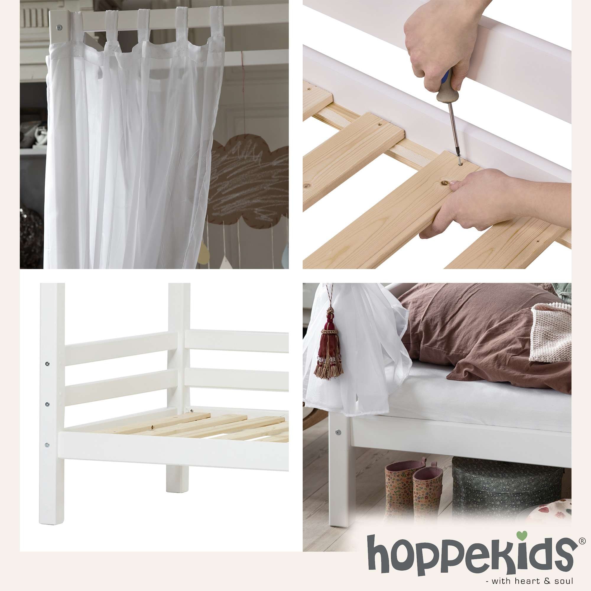 Hoppekids Himmelbett »ECO Dream Kinderbett, Prinzessinnenbett, 90x200cm massiv«, Massivholz – umbaubar in Juniorbett, weitere Umbau-Module erhältlich