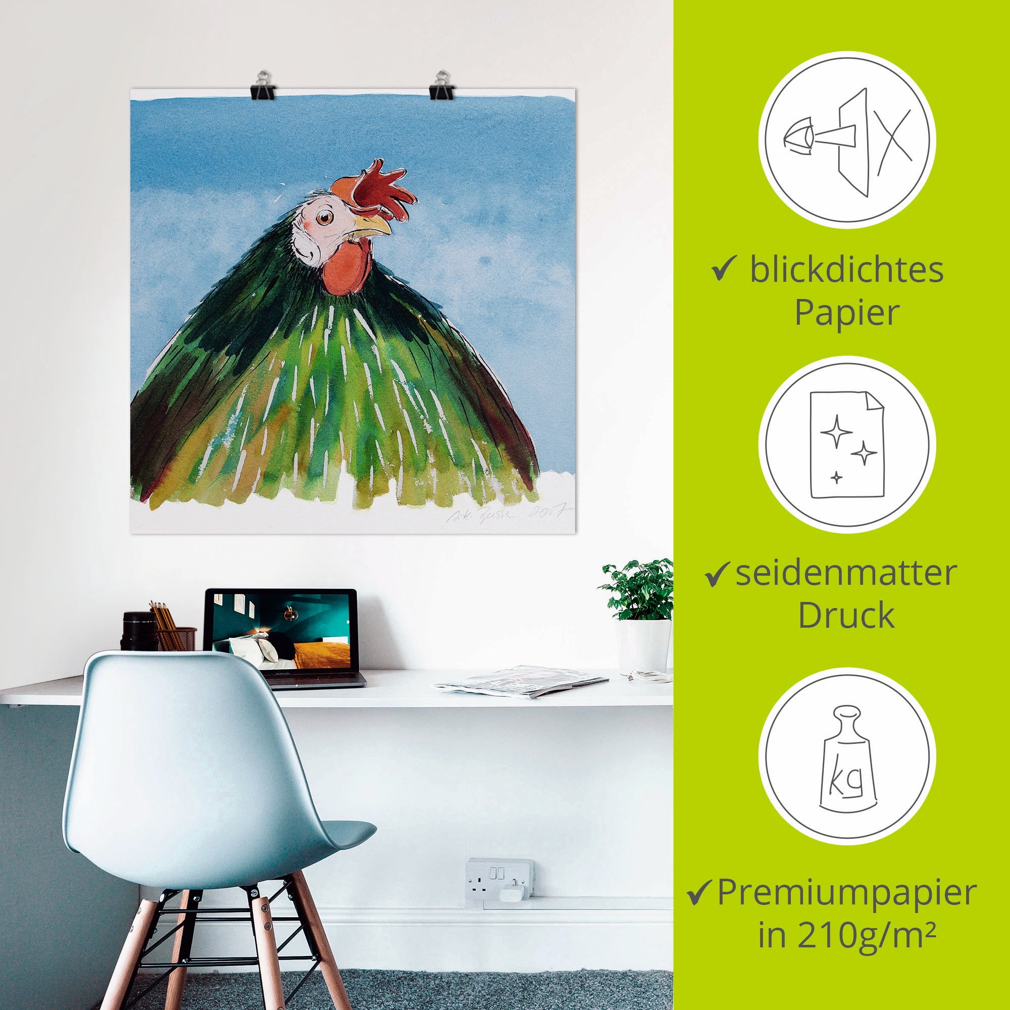 Artland Poster »Eitler Hahn«, Vögel, (1 St.), als Leinwandbild, Wandaufkleber oder Poster in versch. Größen