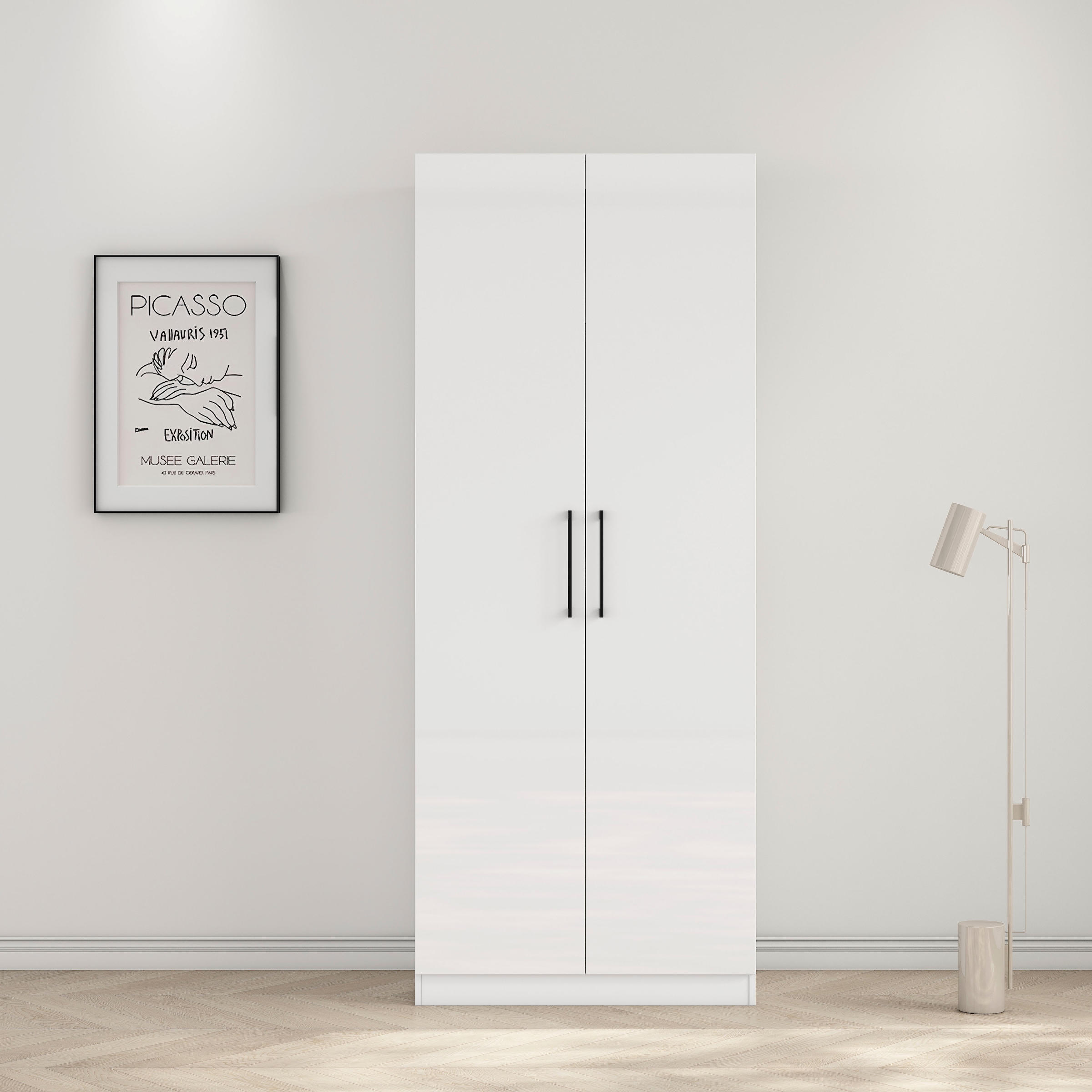 OTTO home Kleiderschrank »Sylt Schlafzimmerschrank Garderobe Schrank hochglanz« hochwertige Metall Griffe in schwarz,  Drehtürenschrank mit perfekter Innenausstattung, Breite 80cm