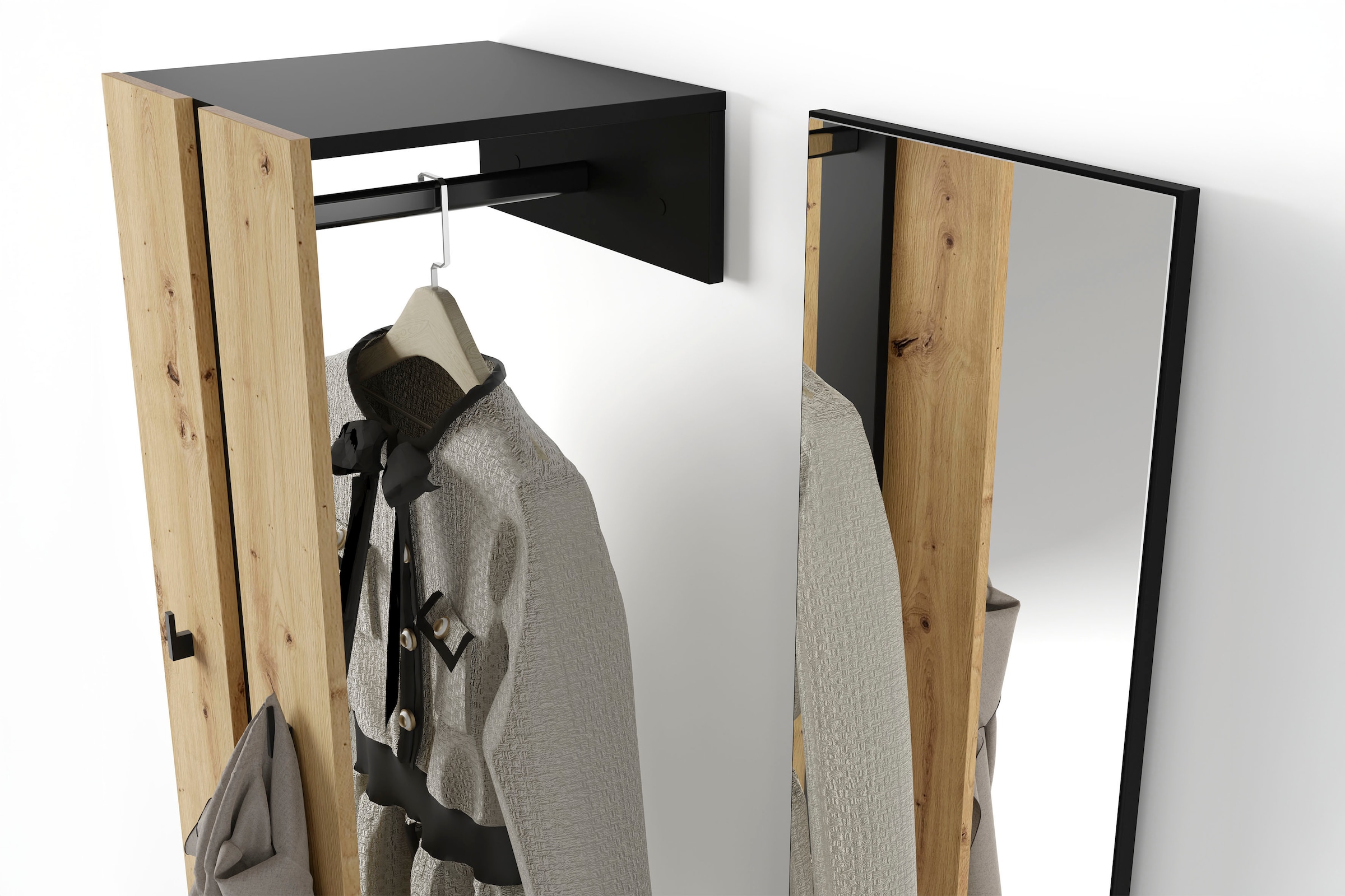 byLIVING Kompaktgarderobe »Dielen - Set Nante« 2 Stk. tlg. maximale Ordnung auf wenig Fläche mit Spiegel, Kleiderstange und Haken