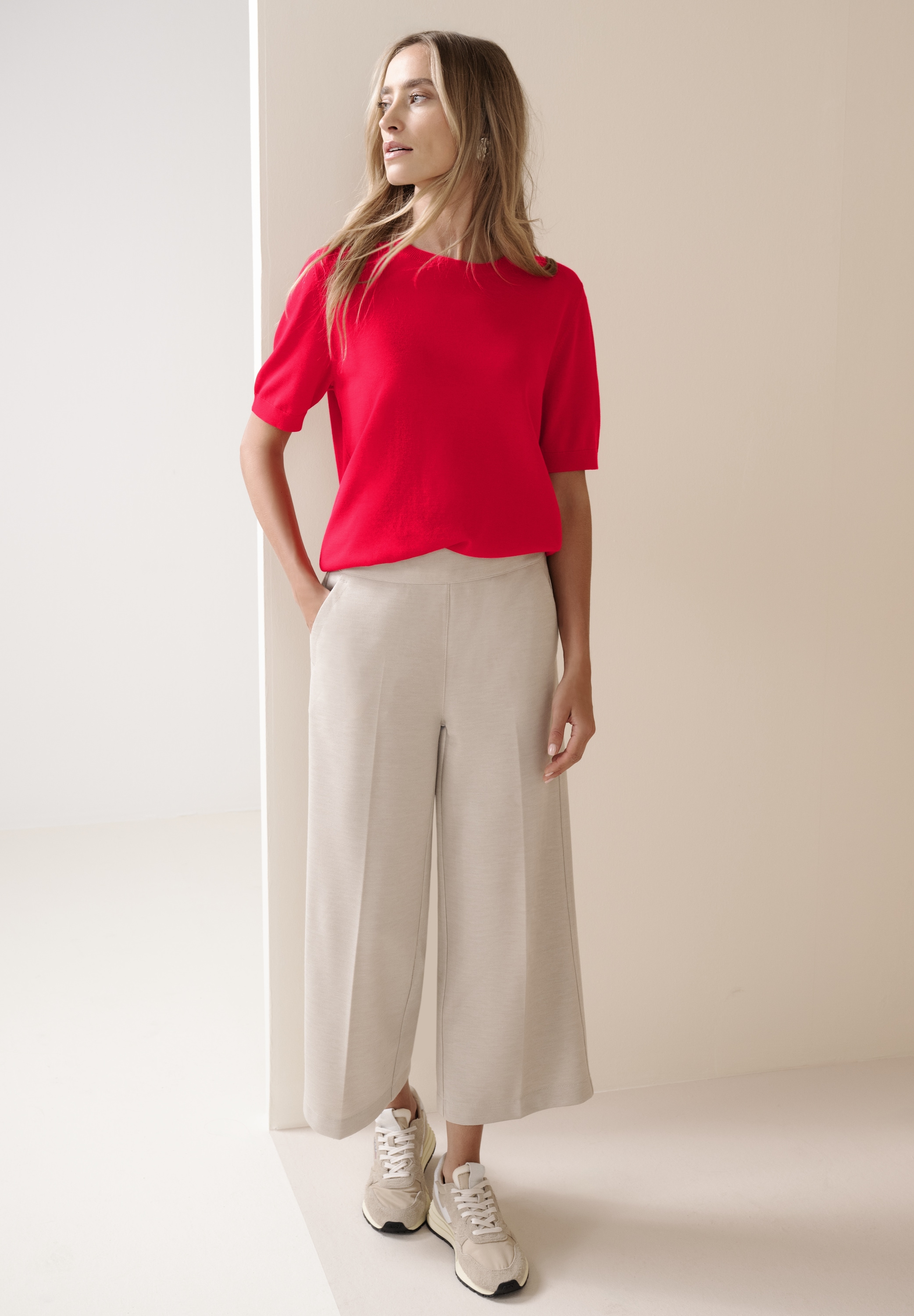 STREET ONE Kurzarmpullover in Strick-Optik und mit Rundhals