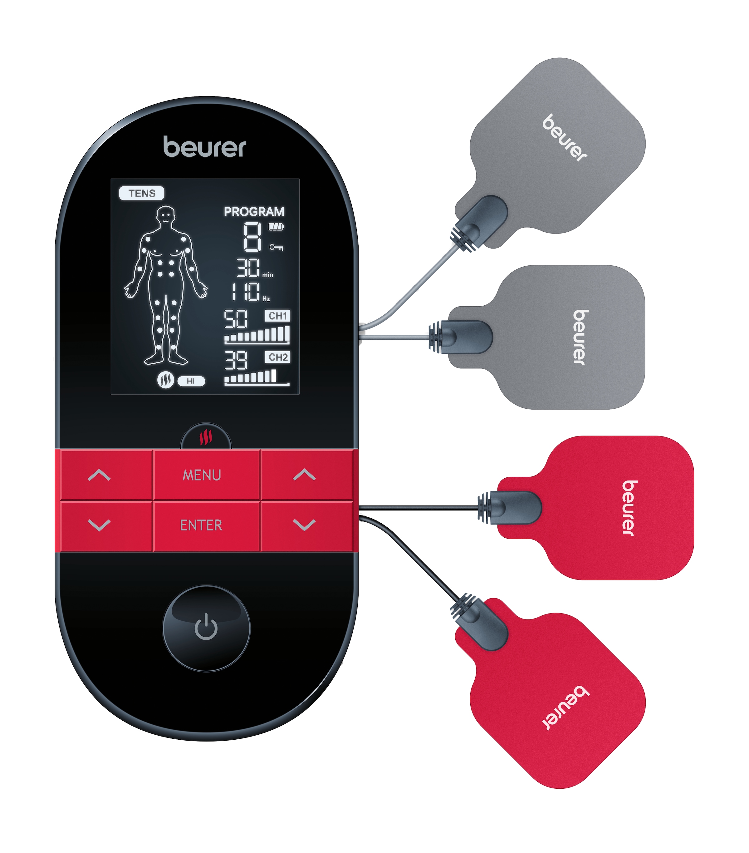 BEURER TENS-EMS-Gerät »EM 59 Heat, Reizstromgerät mit Wärmefunktion und 4 Elektroden« 3-in-1: TENS (Schmerzlinderung), EMS (Muskelstimulation) und Massage