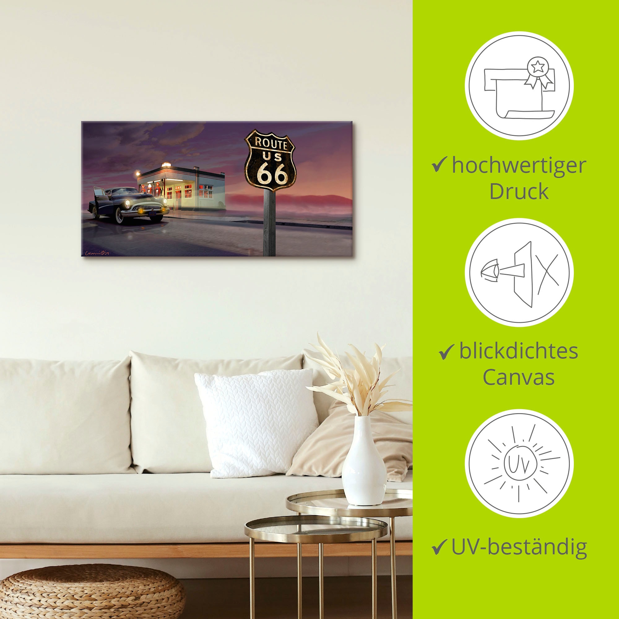 Artland Wandbild »Route 66«, Bilder von Amerika, (1 St.), als Leinwandbild in verschied. Größen