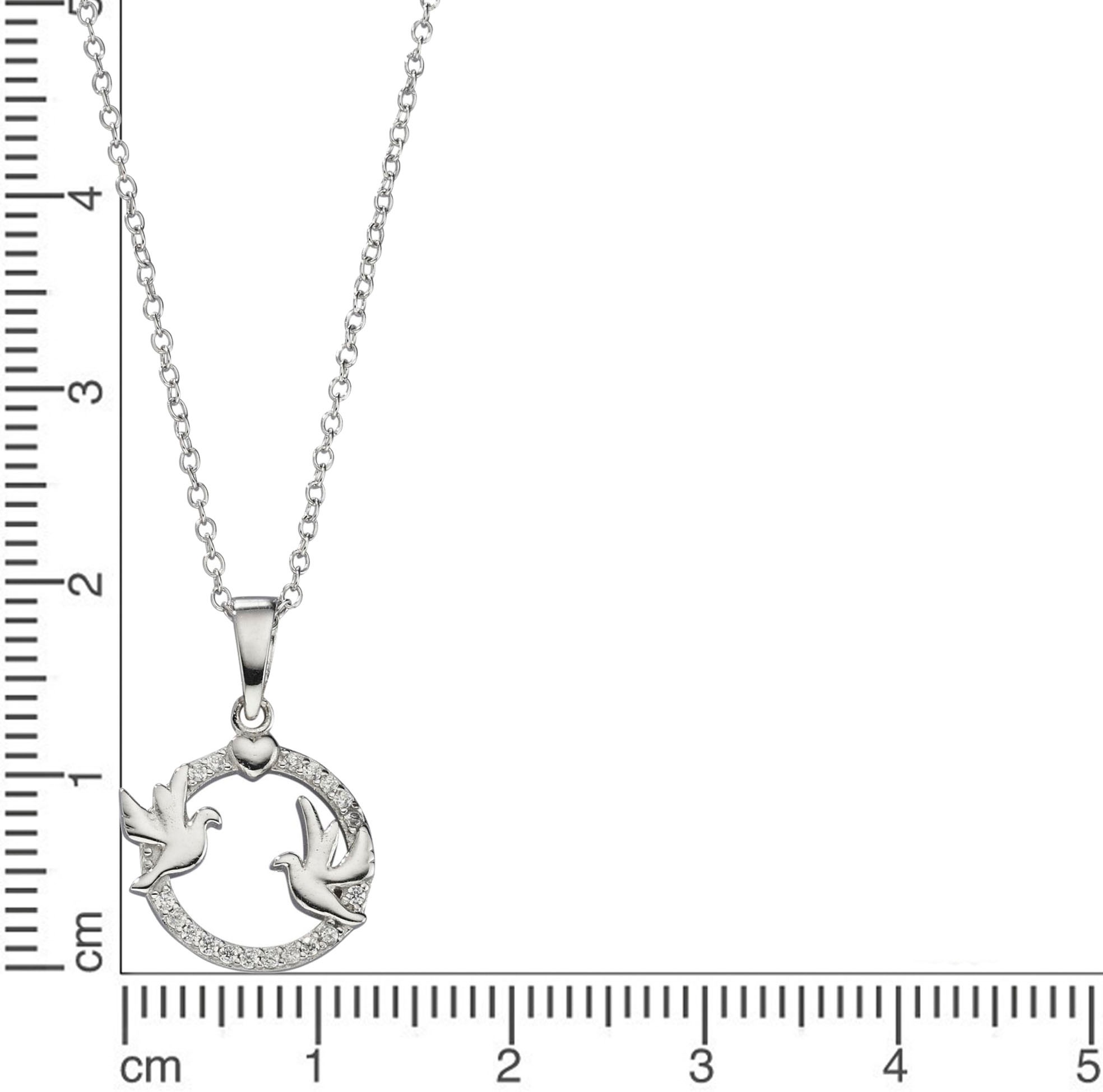 Firetti Kette mit Anhänger »Schmuck Geschenk Silber 925 Halsschmuck Halskette Kreis, Tauben, Herz«, mit Zirkonia (synth.)