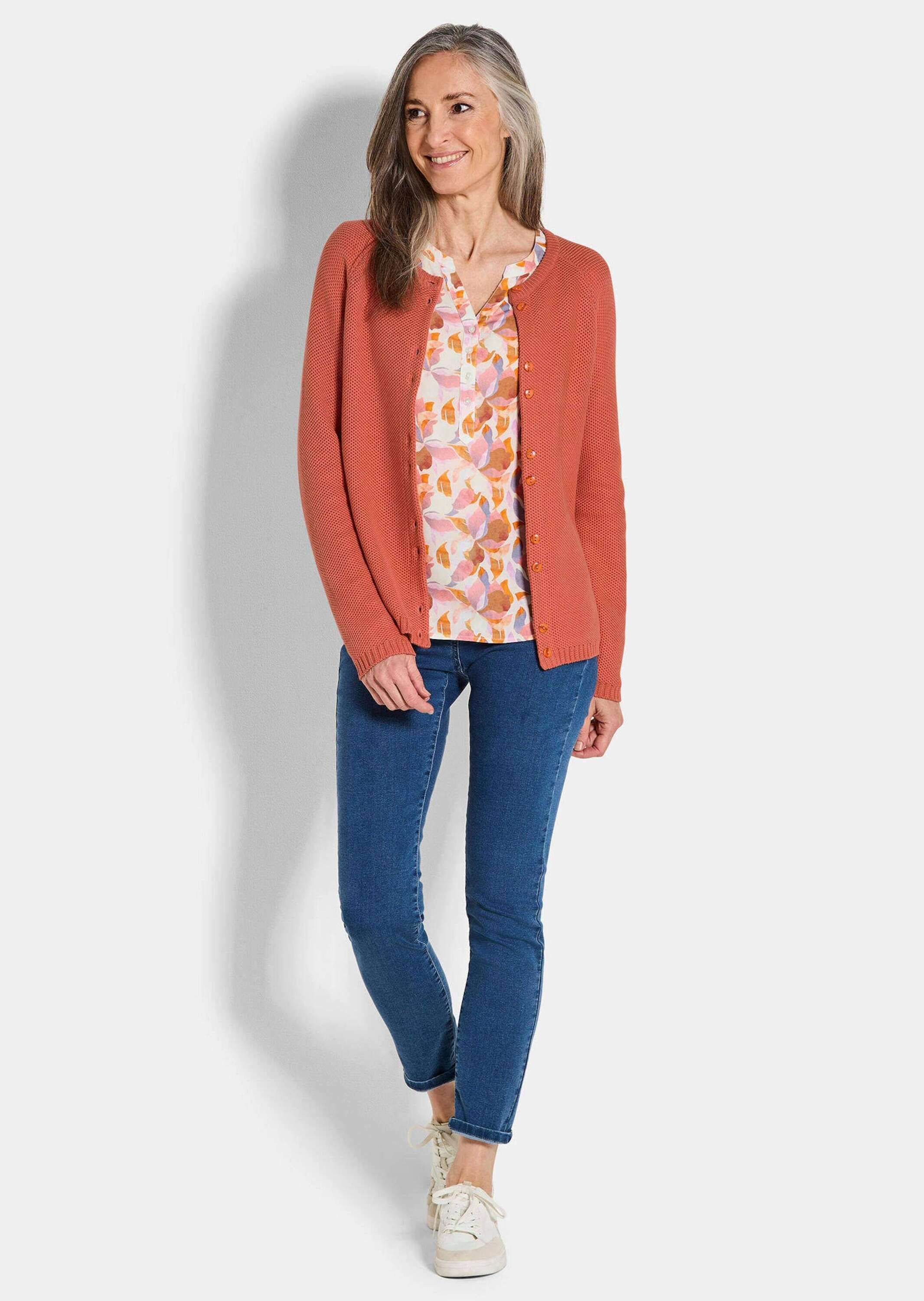 GOLDNER Strickjacke »Cardigan aus Baumwolle, Rundhals« Piqué-Optik