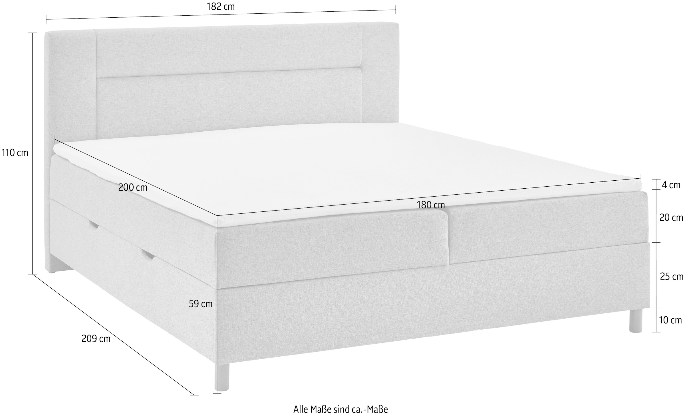 INOSIGN Boxbett »Escalon II, Boxbett mit Bettkasten, inklusive Topper«, Bett erhältlich in den Breiten 120x200cm und 180x200cm, mit Holzfüßen