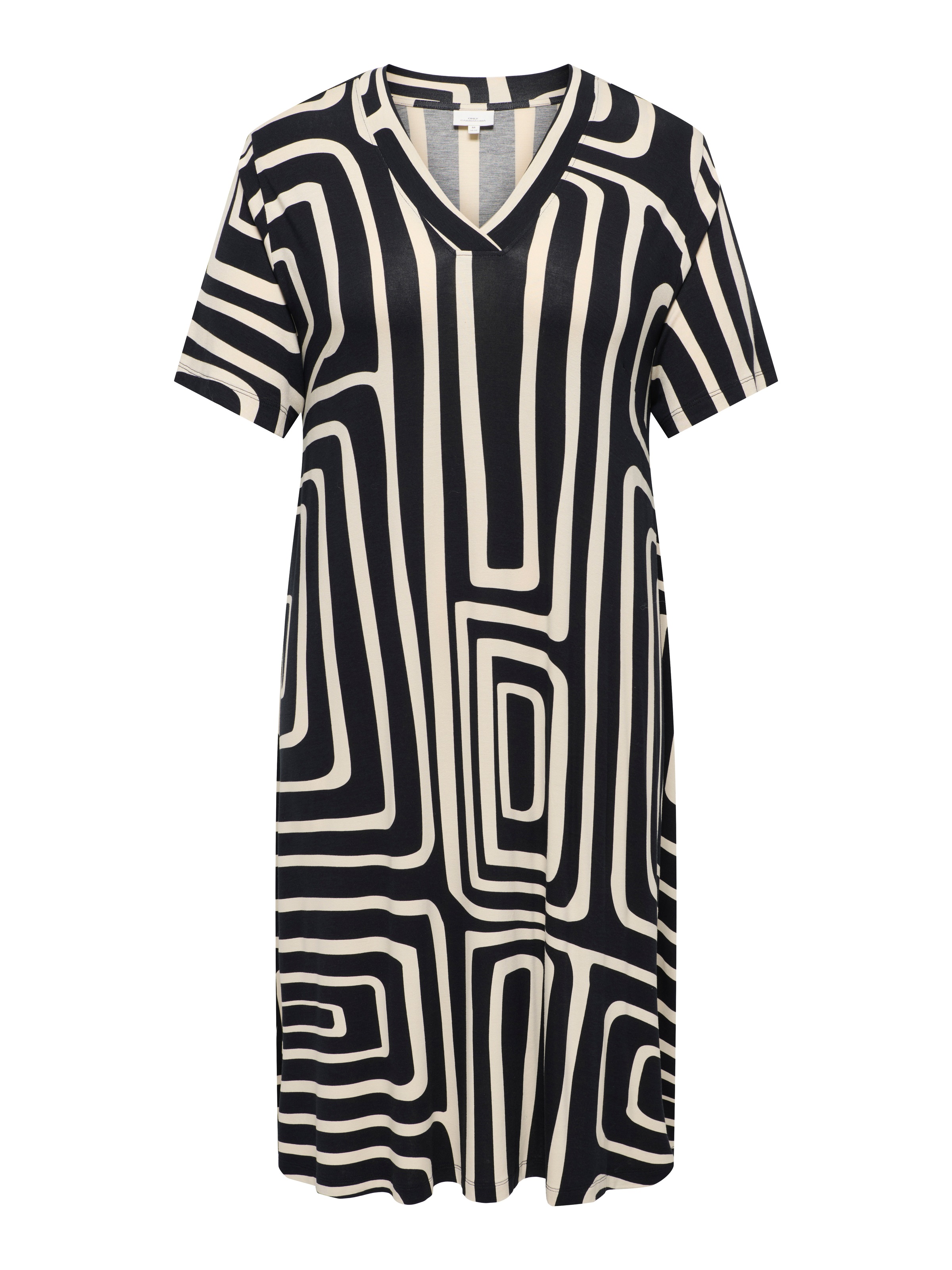 ONLY CARMAKOMA Shirtkleid »CARFYRLA LIFE S/S V-NCK BLK AOP DRE NOOS« Sommerkleid, weich fließende Jersey Qualität