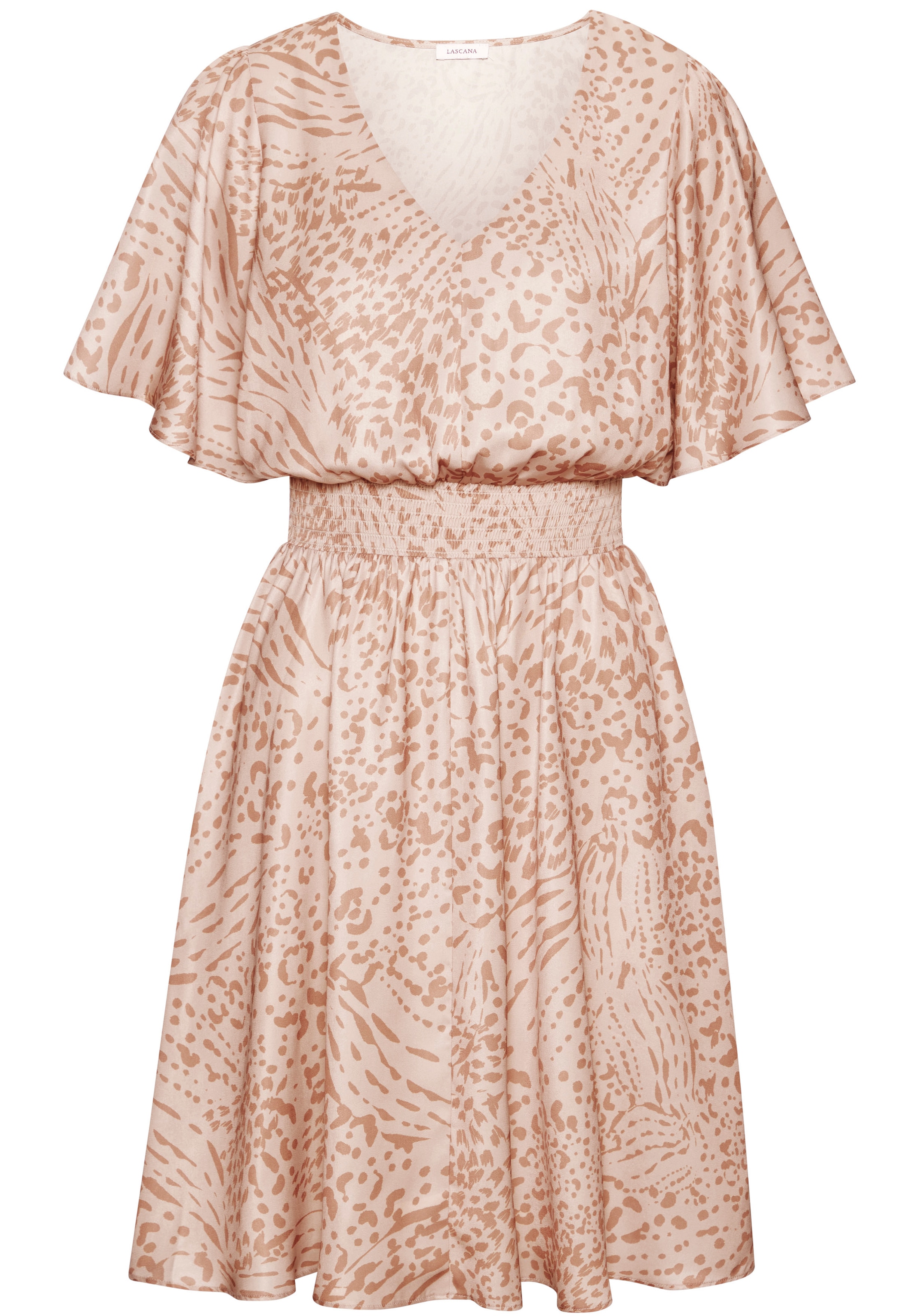 LASCANA Sommerkleid, mit Animalprint und Fledermausärmeln, Satinoptik, elegant