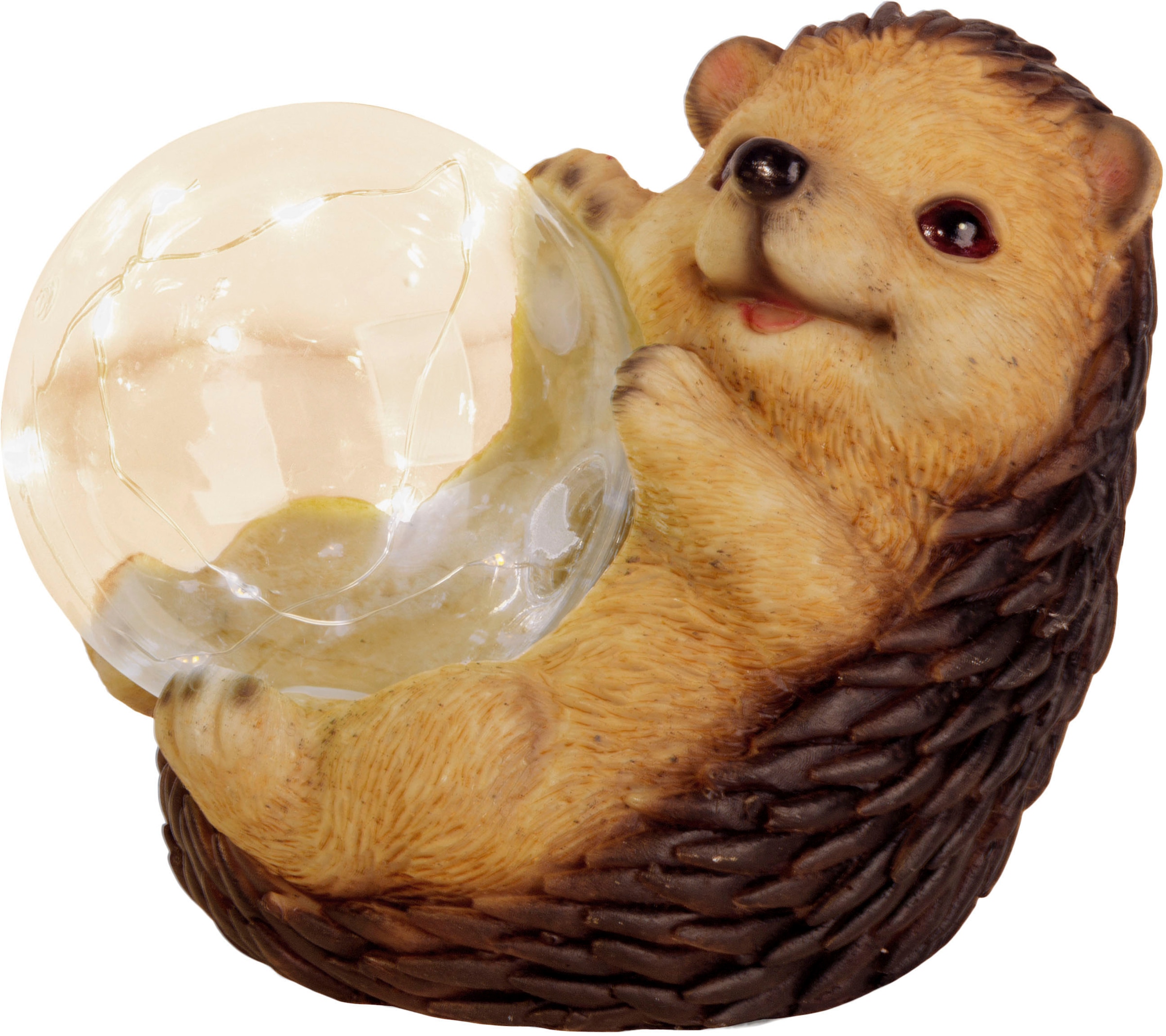 näve LED Solarleuchte »Igel«, 1 flammig, süßer Igel mit beleuchteter Kugel in braun/beige, warmweißes Licht