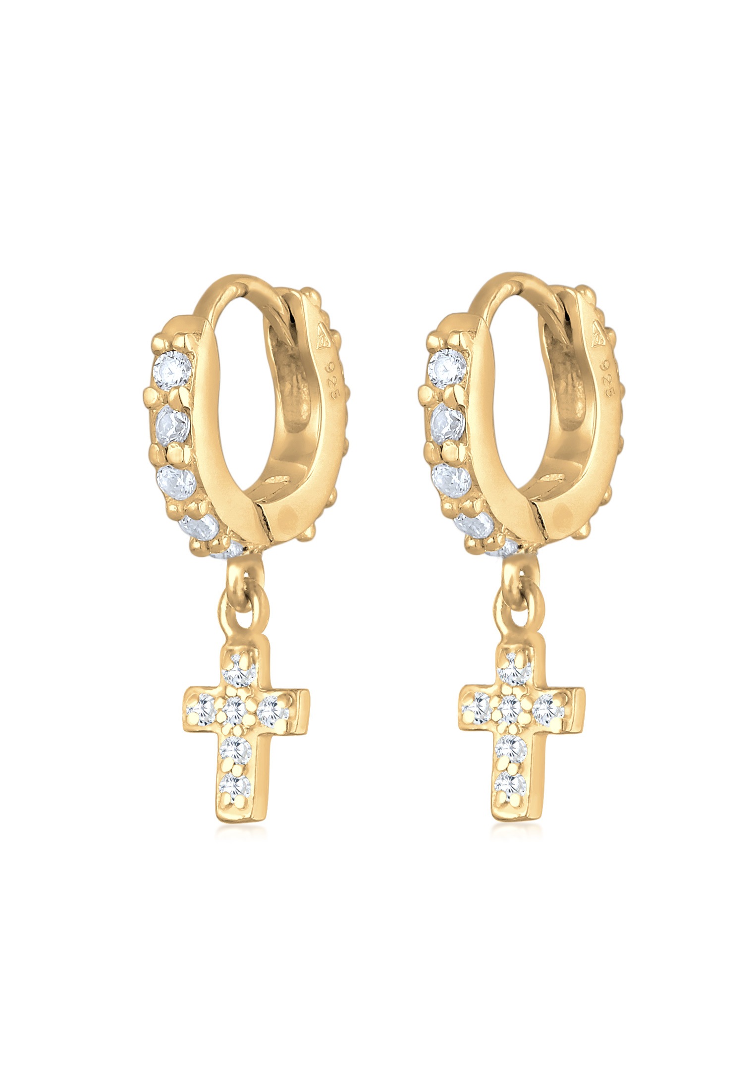 Elli Paar Creolen »Ohrringe Huggie Hoops Creolen Kreuz Zirkonia 925 Silber«