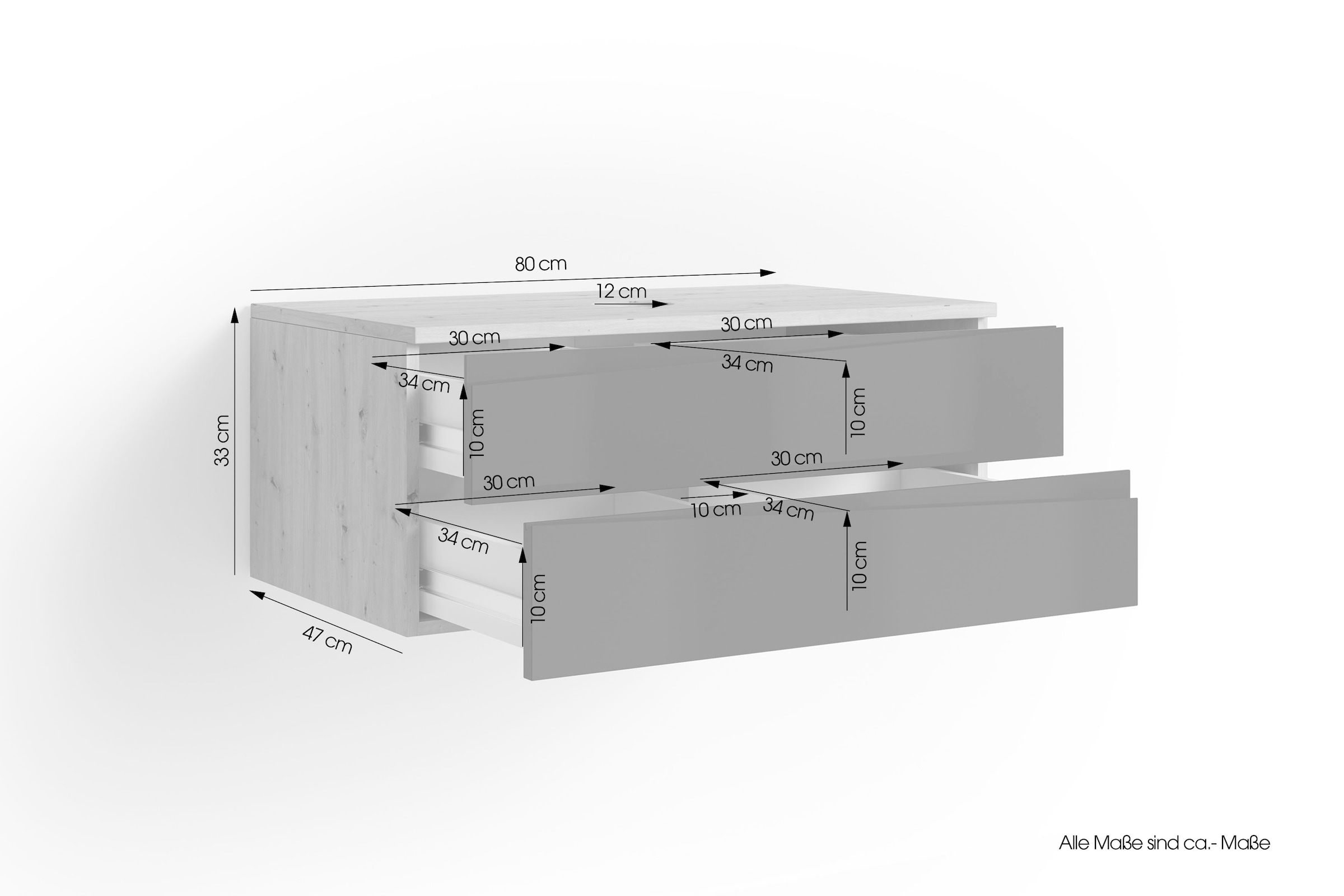 byLIVING Waschbeckenschrank »Shape«, (1 St.), für Aufsatzbecken mit asymetrischer Hochglanz Front, 2 Schubkästen